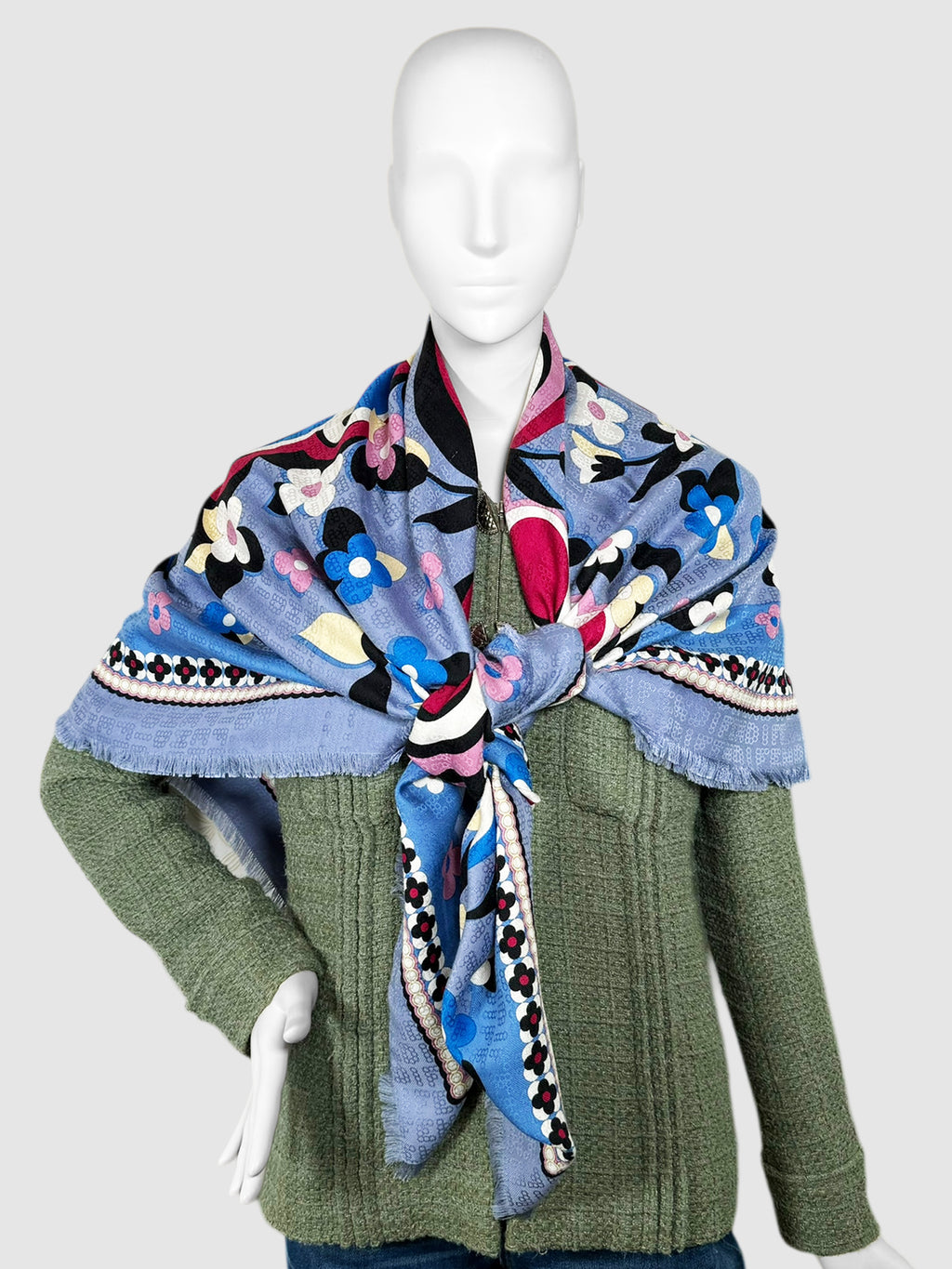 Floral and Spot Print Cashmere Scarf