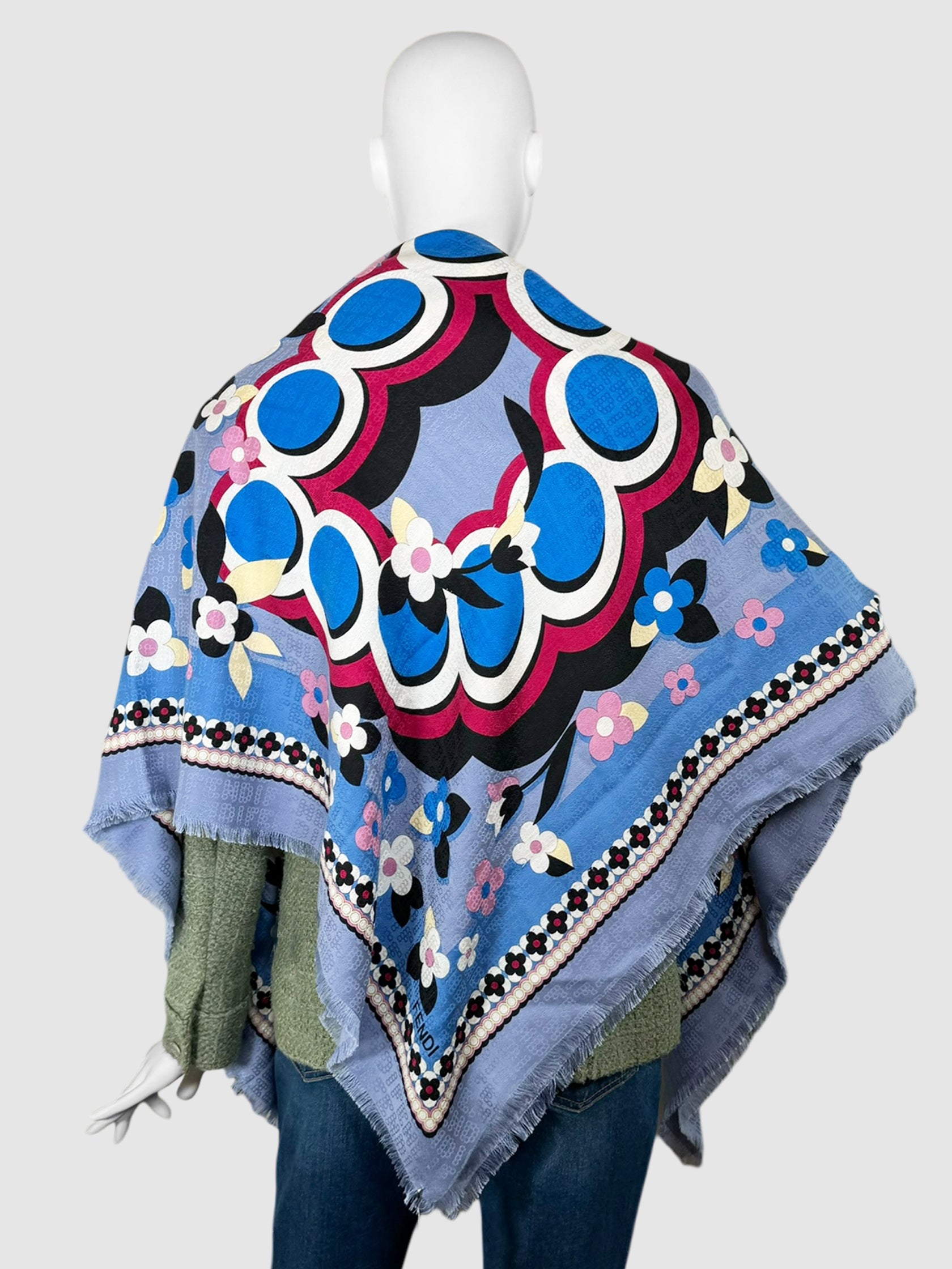 Floral and Spot Print Cashmere Scarf