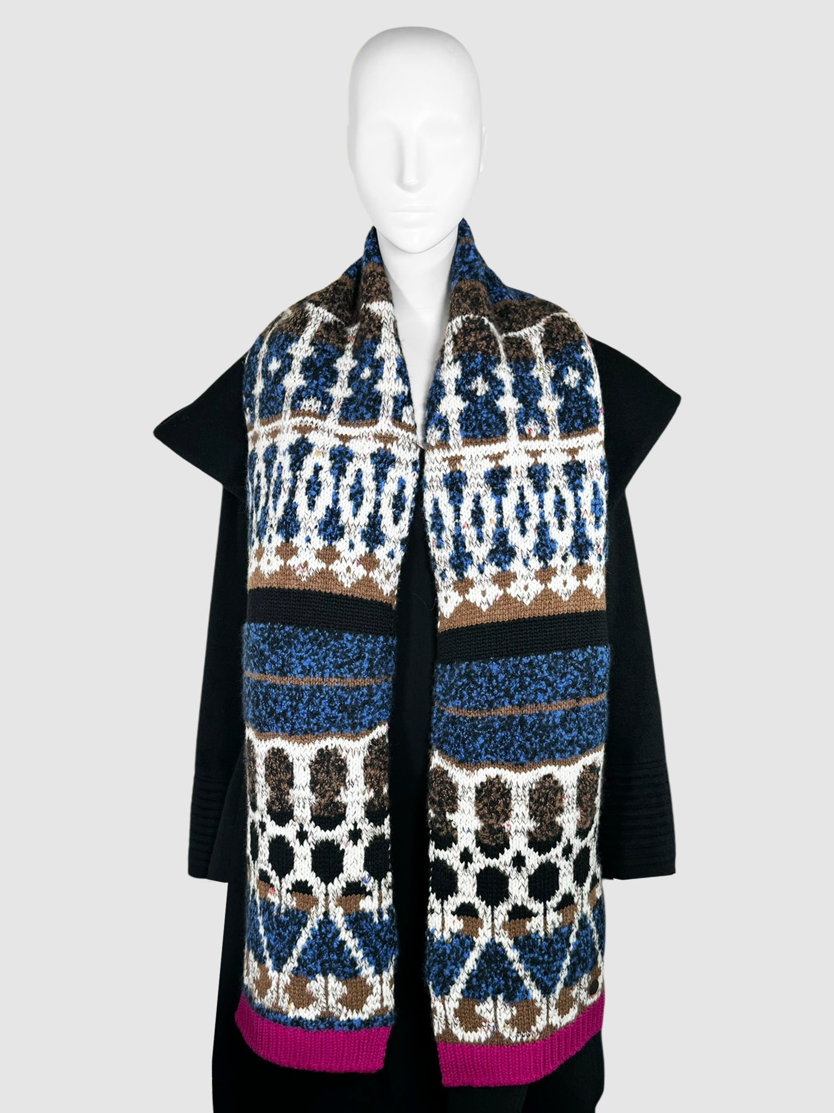 Multi-Patterned Cashmere Wool Knit Scarf