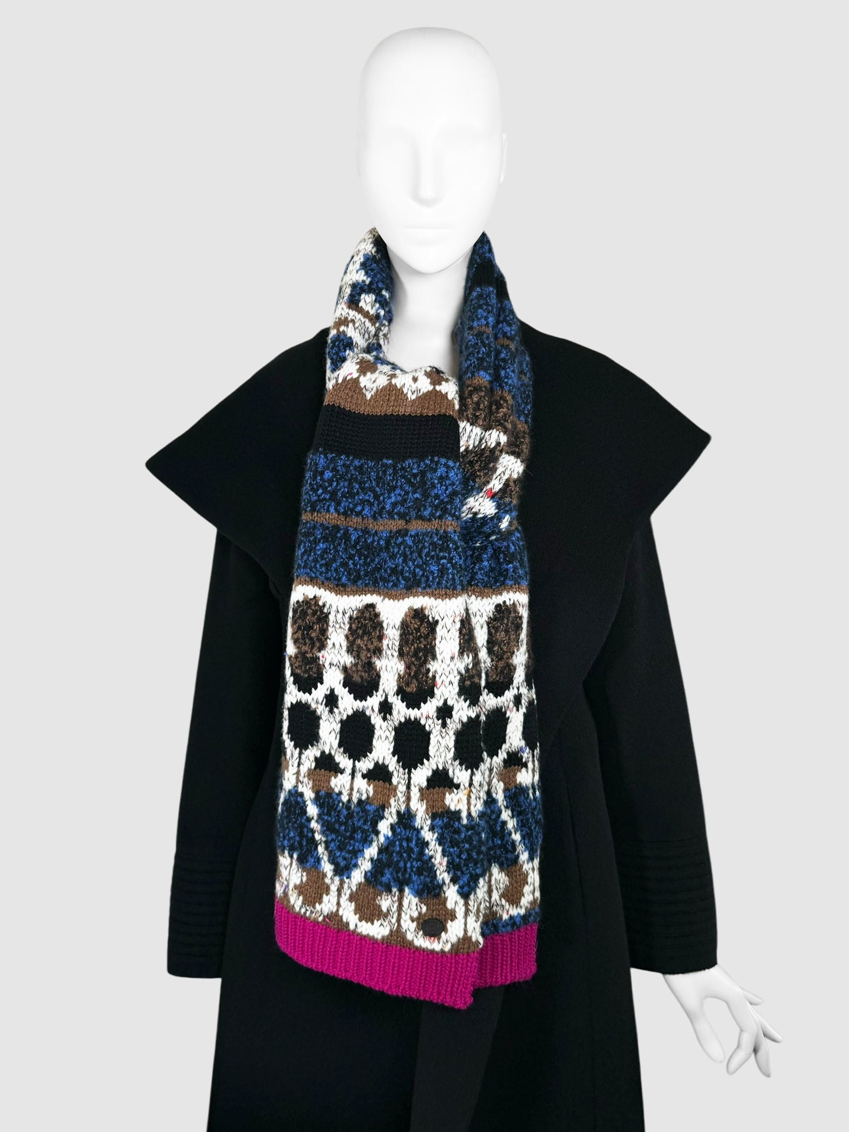 Multi-Patterned Cashmere Wool Knit Scarf