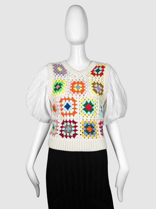 Crochet Vest Top with Puff Sleeves - Size XS