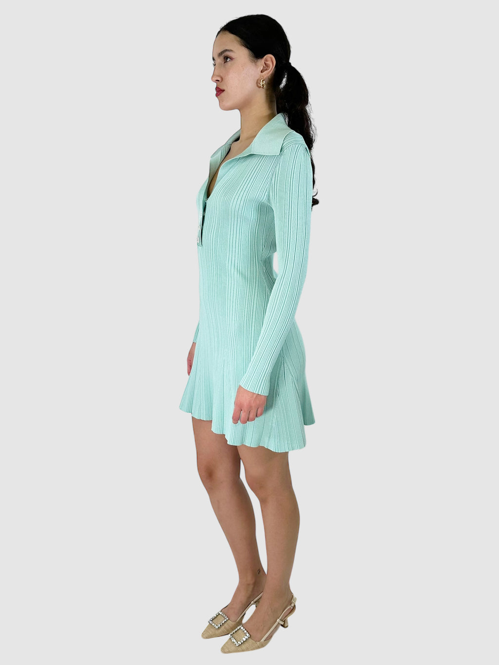 Ribbed Collared Mini Dress - Size M