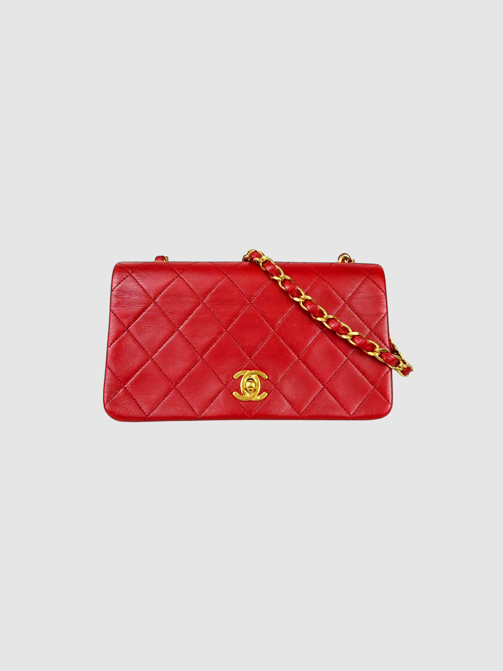 Chanel Red Quilted Lambskin Leather Single Flap Bag with Chain Strap luxury designer resale handbag purse secondhand toronto canada