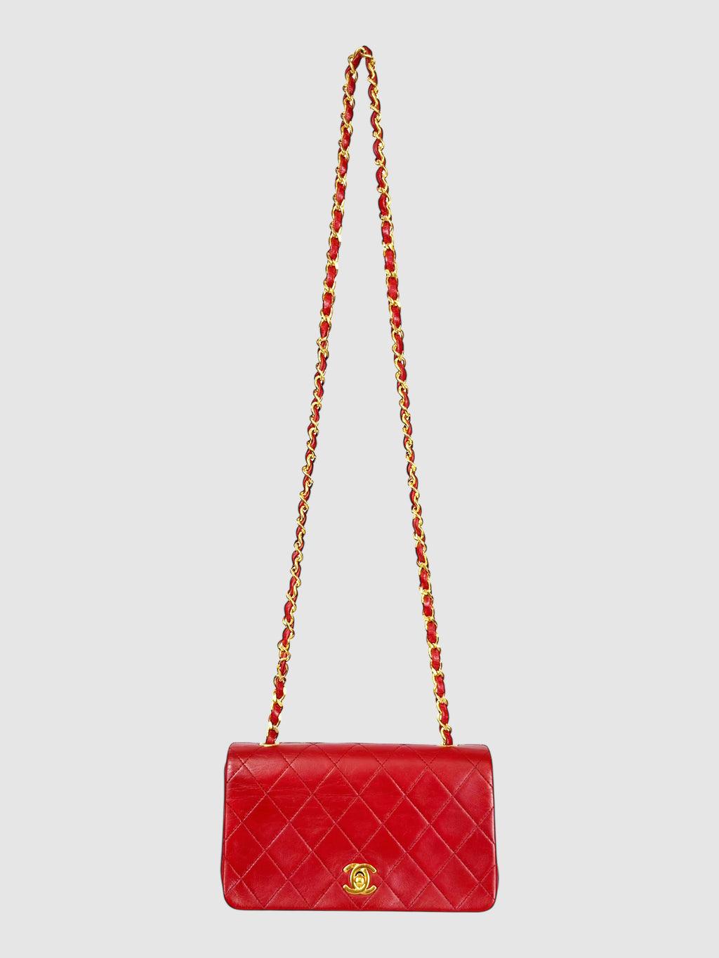 Chanel Red Quilted Lambskin Leather Single Flap Bag with Chain Strap luxury designer resale handbag purse secondhand toronto canada
