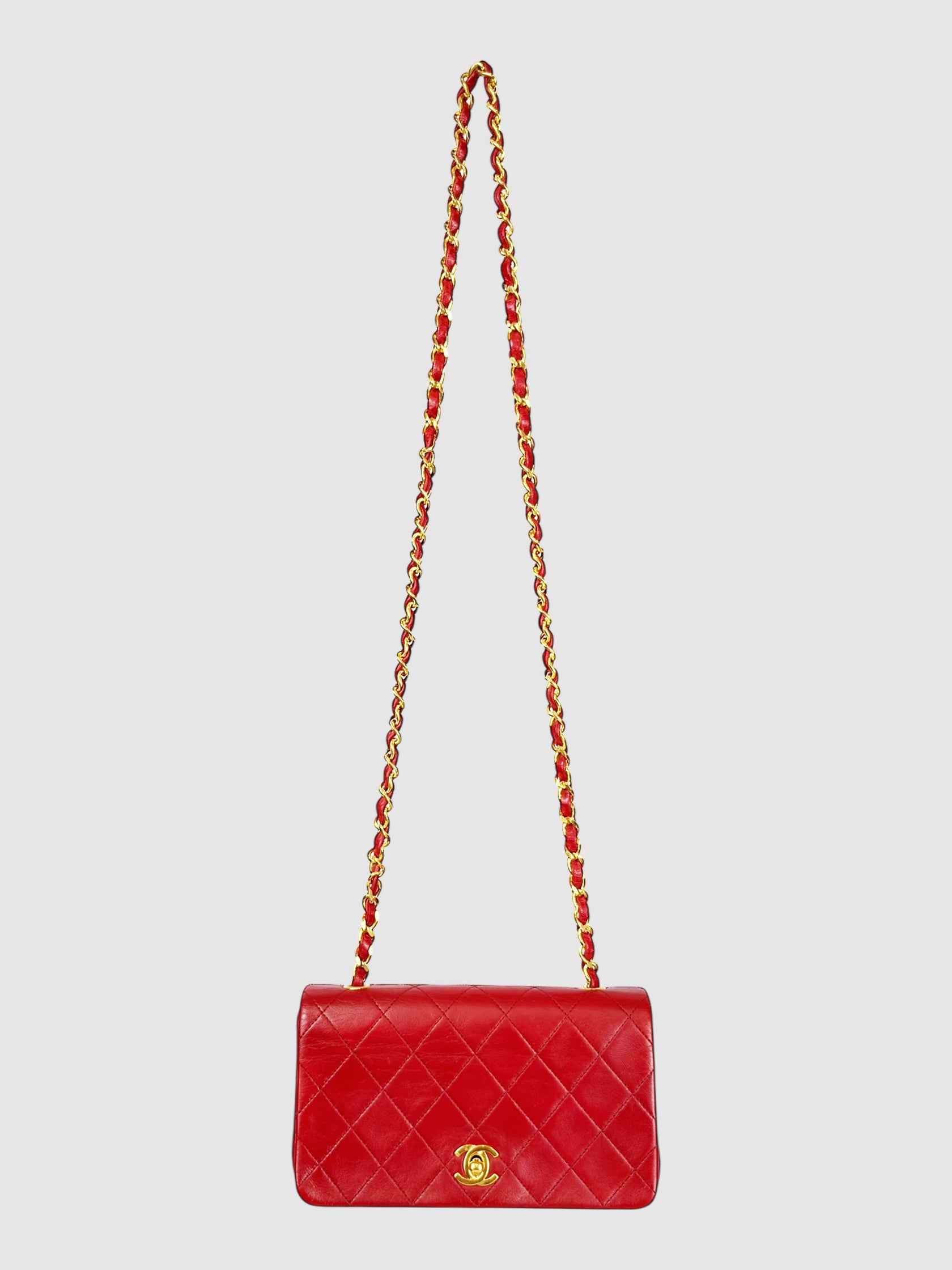 Chanel Red Quilted Lambskin Leather Single Flap Bag with Chain Strap luxury designer resale handbag purse secondhand toronto canada