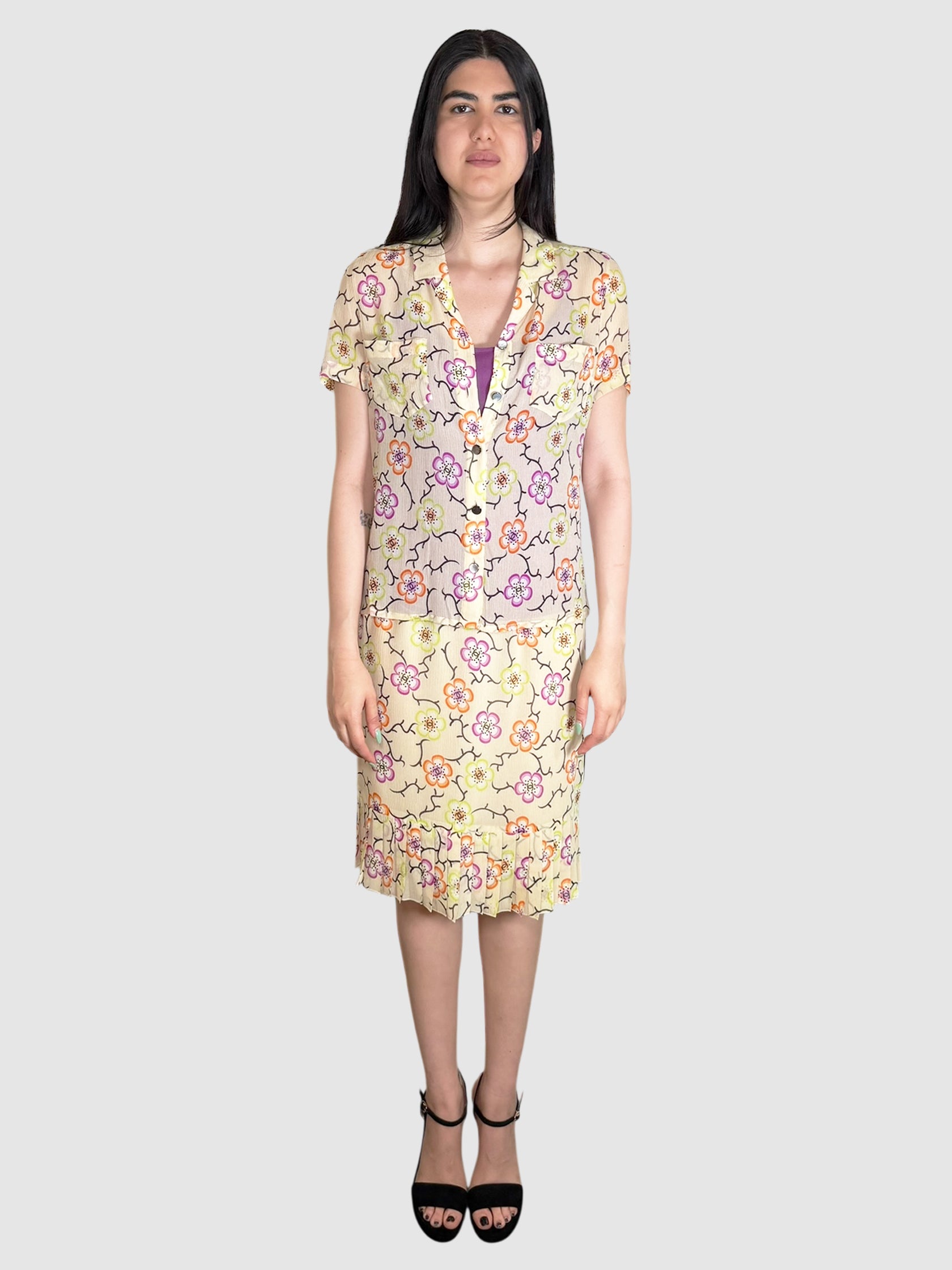 Chanel 2017 Multicolour Floral 3-Piece Silk Set, Size 42 Luxury Designer Resale Consignment Toronto Canada Secondhand 