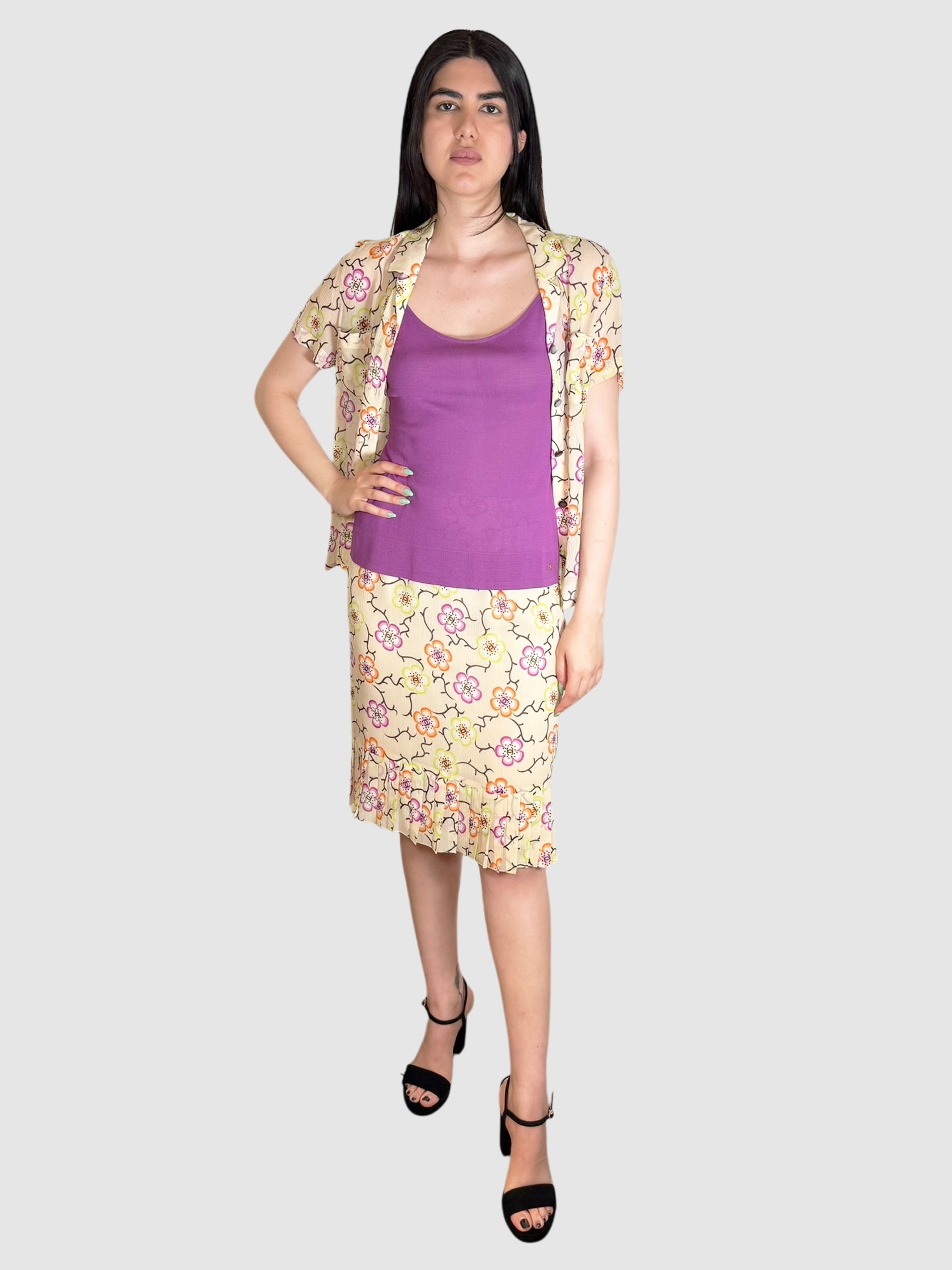 Chanel 2017 Multicolour Floral 3-Piece Silk Set, Size 42 Luxury Designer Resale Consignment Toronto Canada Secondhand 