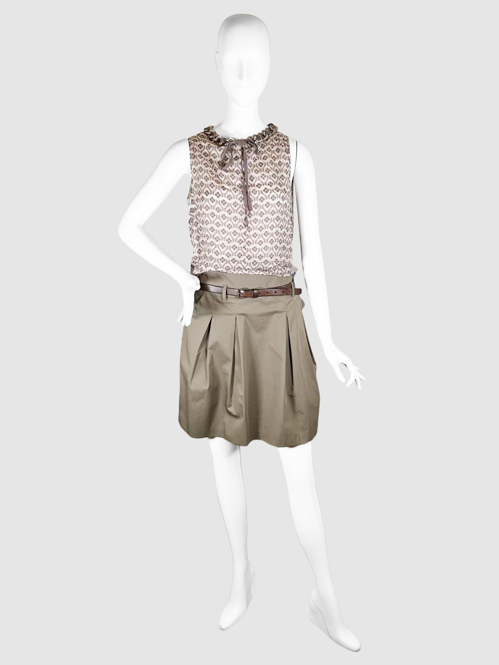 Patterned Belted 2-Piece Set - Size S