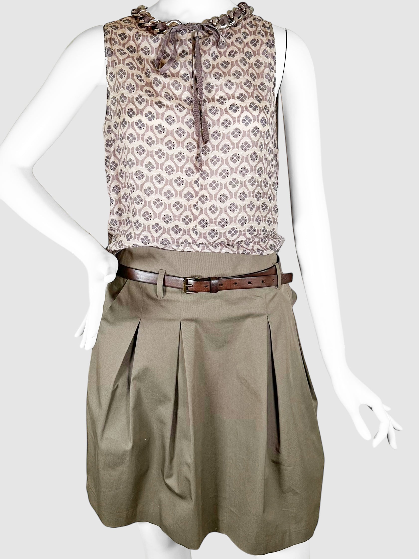 Patterned Belted 2-Piece Set - Size S