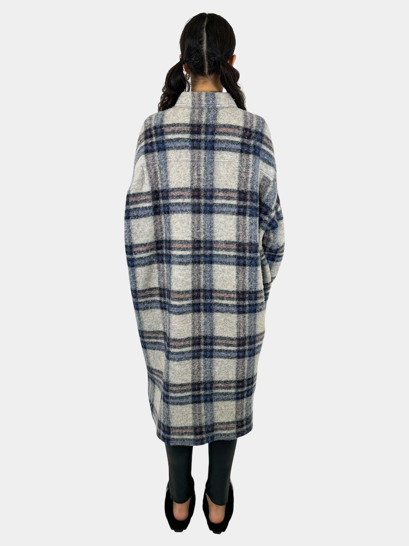 Plaid Long Button-Up Jacket - Size 0