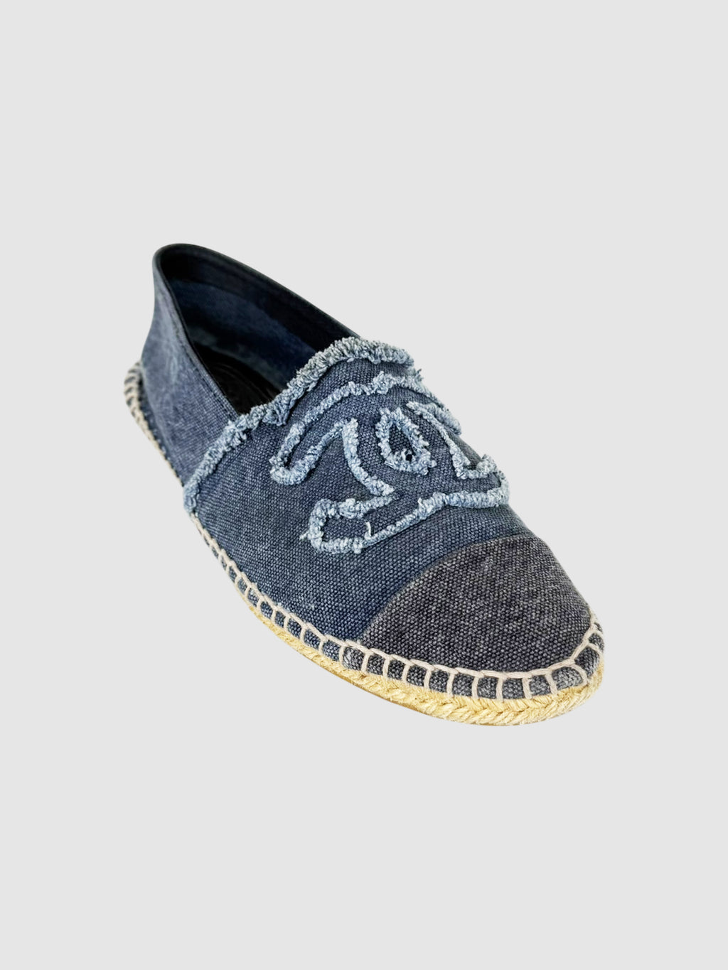 Chanel Blue 2013 Denim Interlocking CC Espadrilles Flats, Size 37 Luxury Designer Resale Consignment Toronto Secondhand Pre-Loved