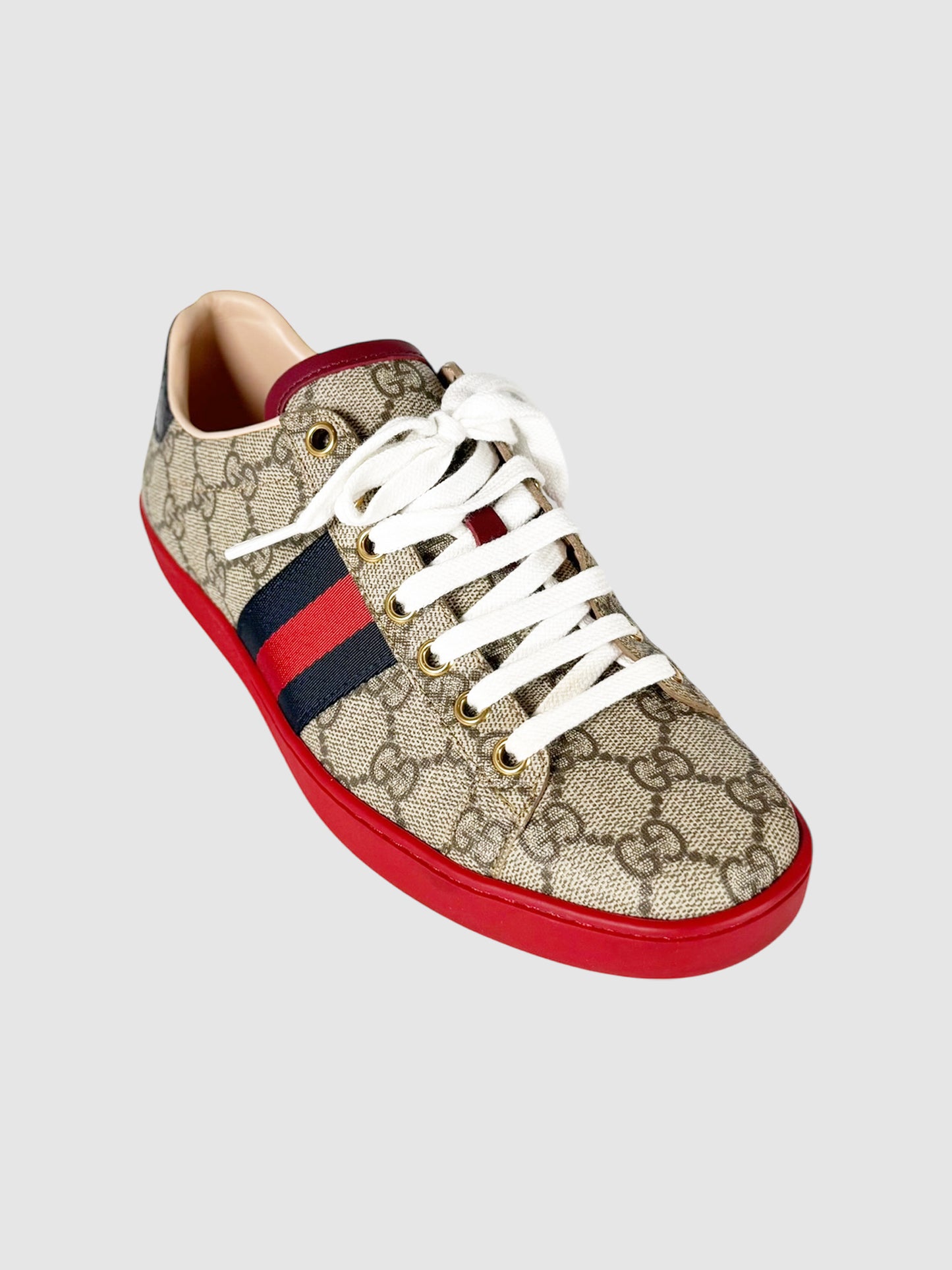 Gucci Brown Ace GG Supreme Sneakers, Size 37 Luxury Designer Resale Shoes Consignment Toronto