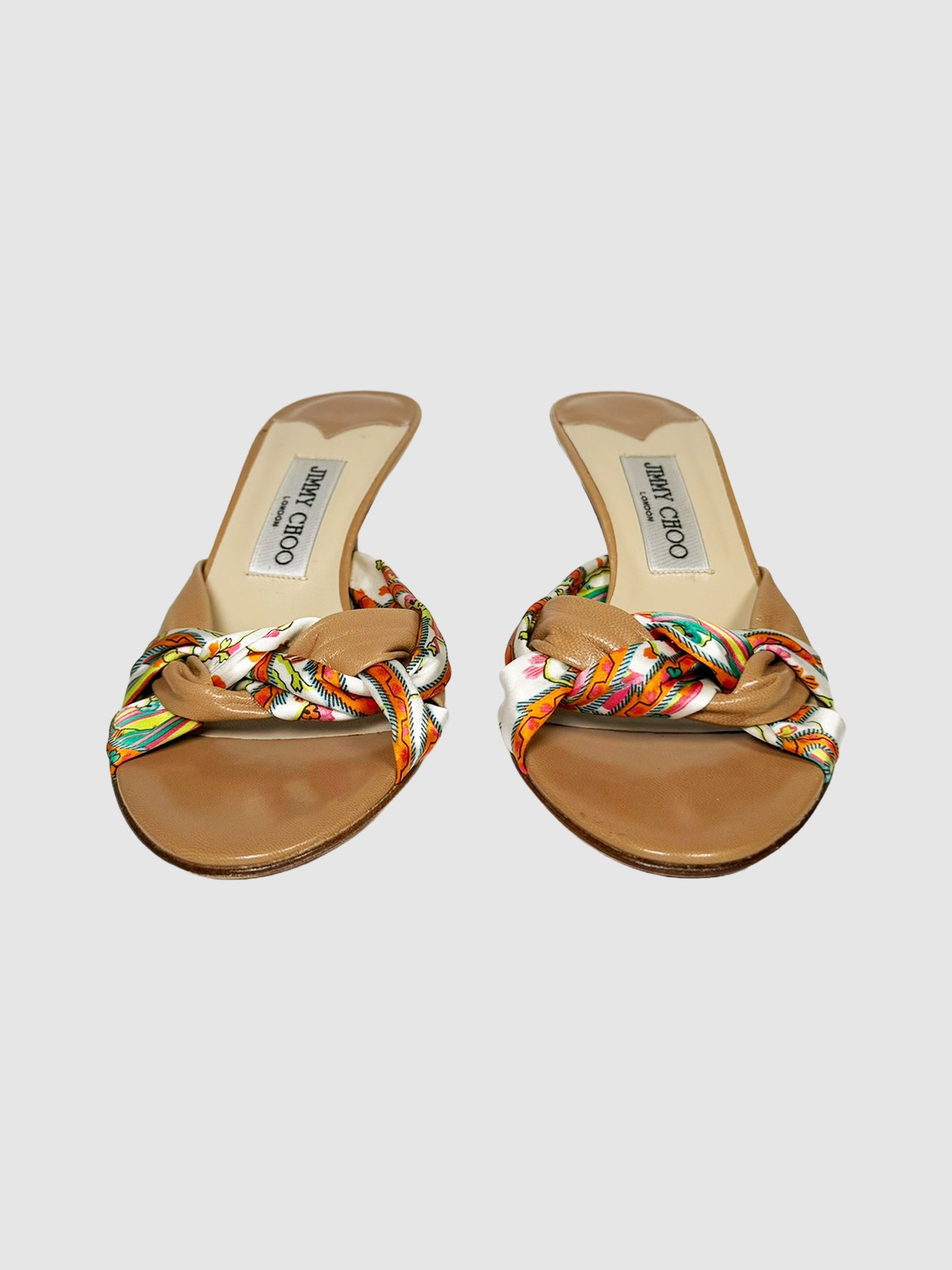 Jimmy Choo Braided Silk and Leather Strappy Heel Sandals Size 37 Consignment Secondhand Designer Luxury Resale Toronto Trendy