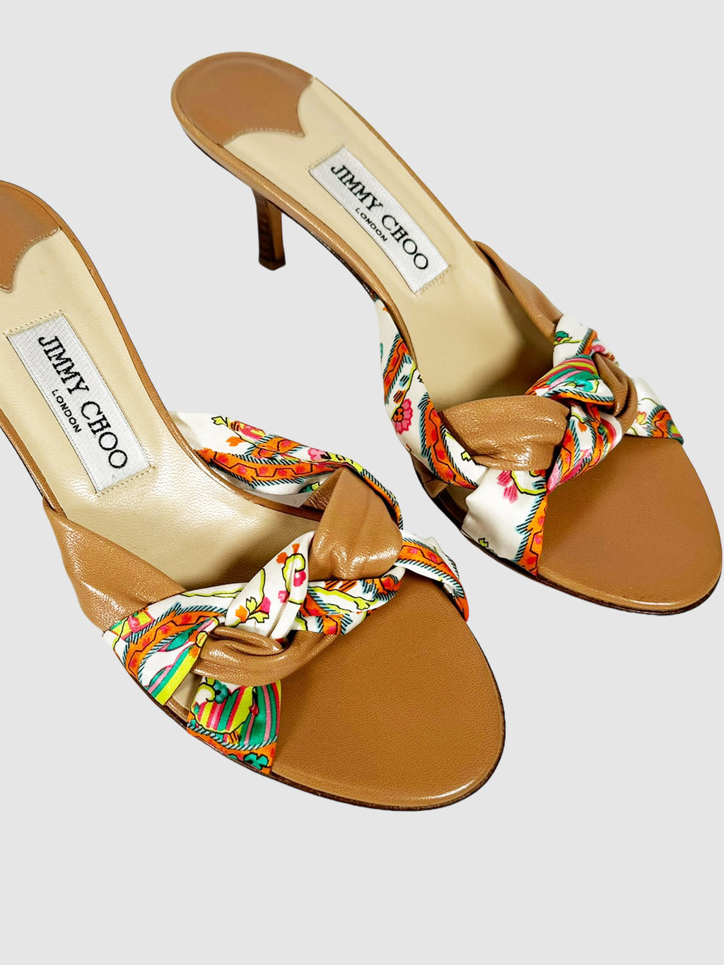 Jimmy Choo Braided Silk and Leather Strappy Heel Sandals Size 37 Consignment Secondhand Designer Luxury Resale Toronto Trendy