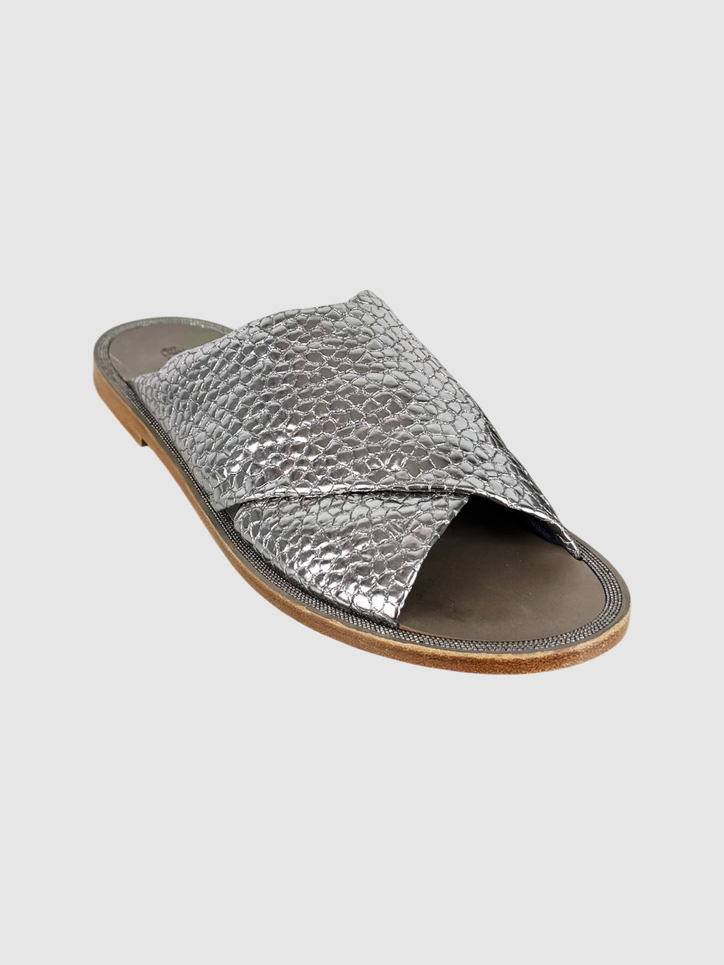 Metallic Leather Slides