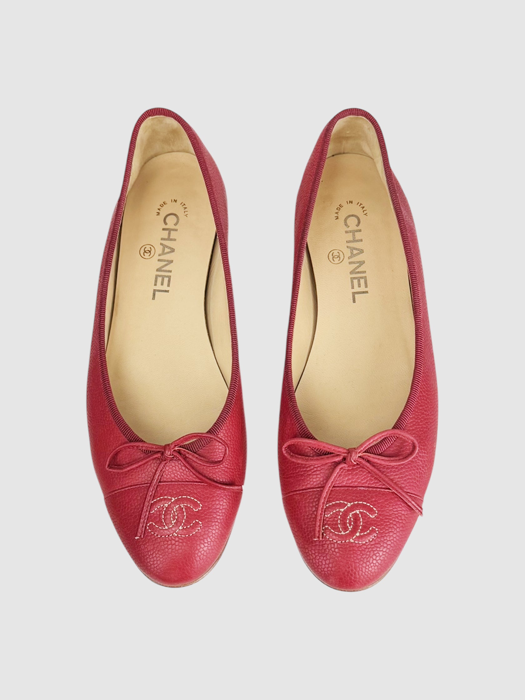 CC Cap Toe Leather Ballerina Flats - Size 39
