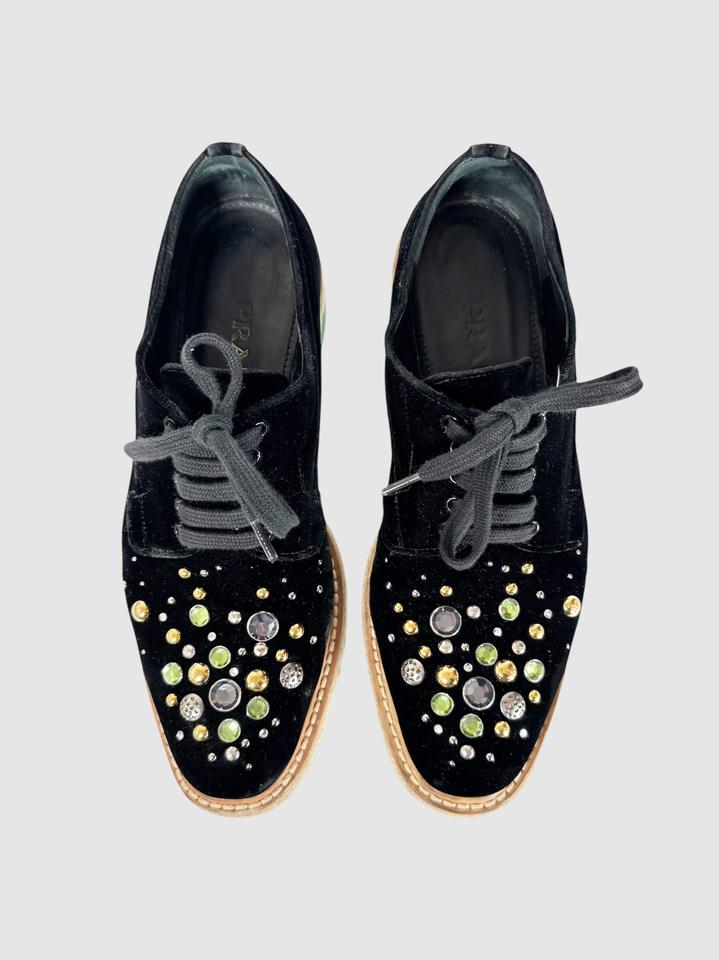 Velvet Platform Crystal Studded Sneakers - Size 37.5