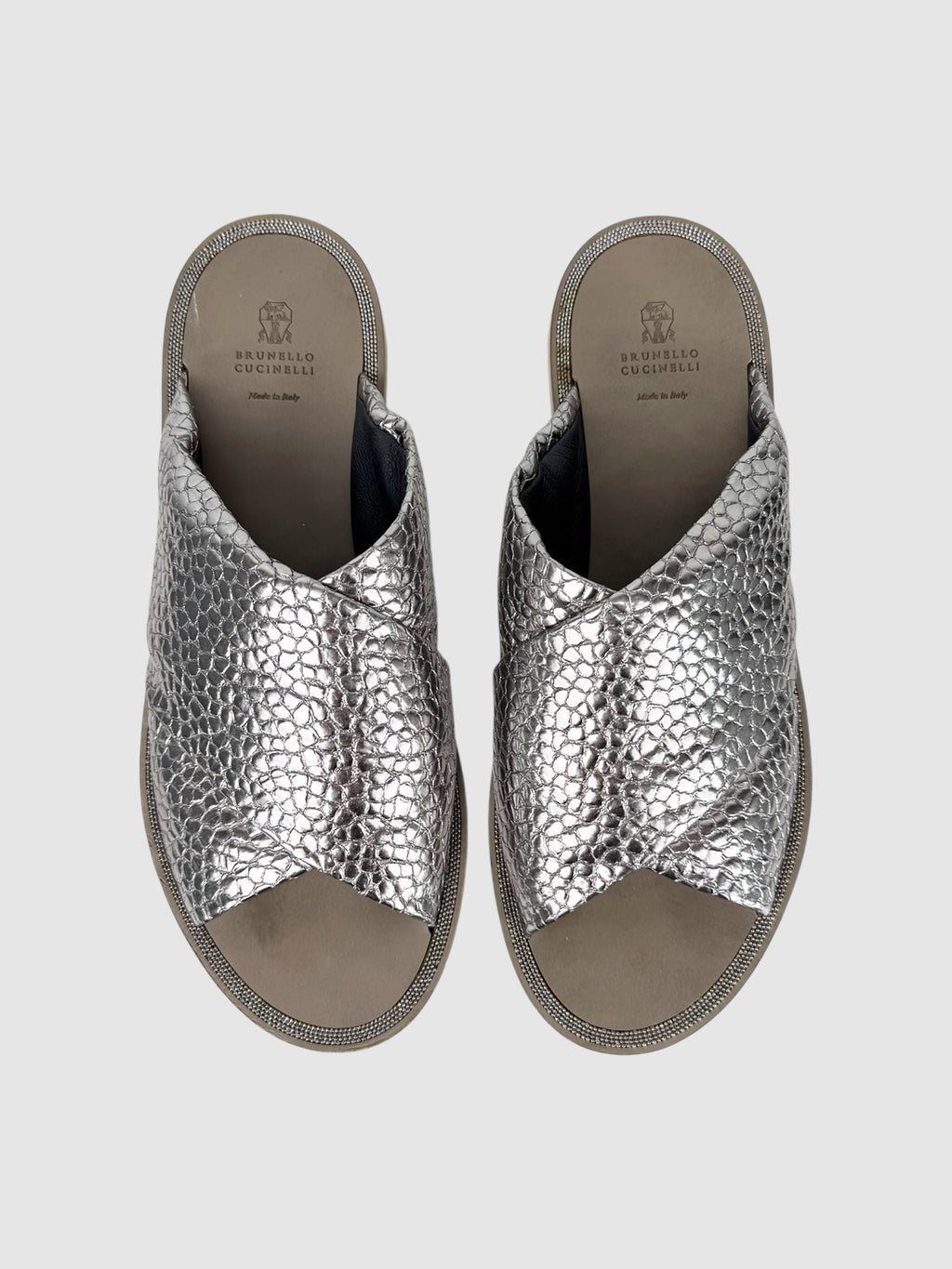 Metallic Leather Slides