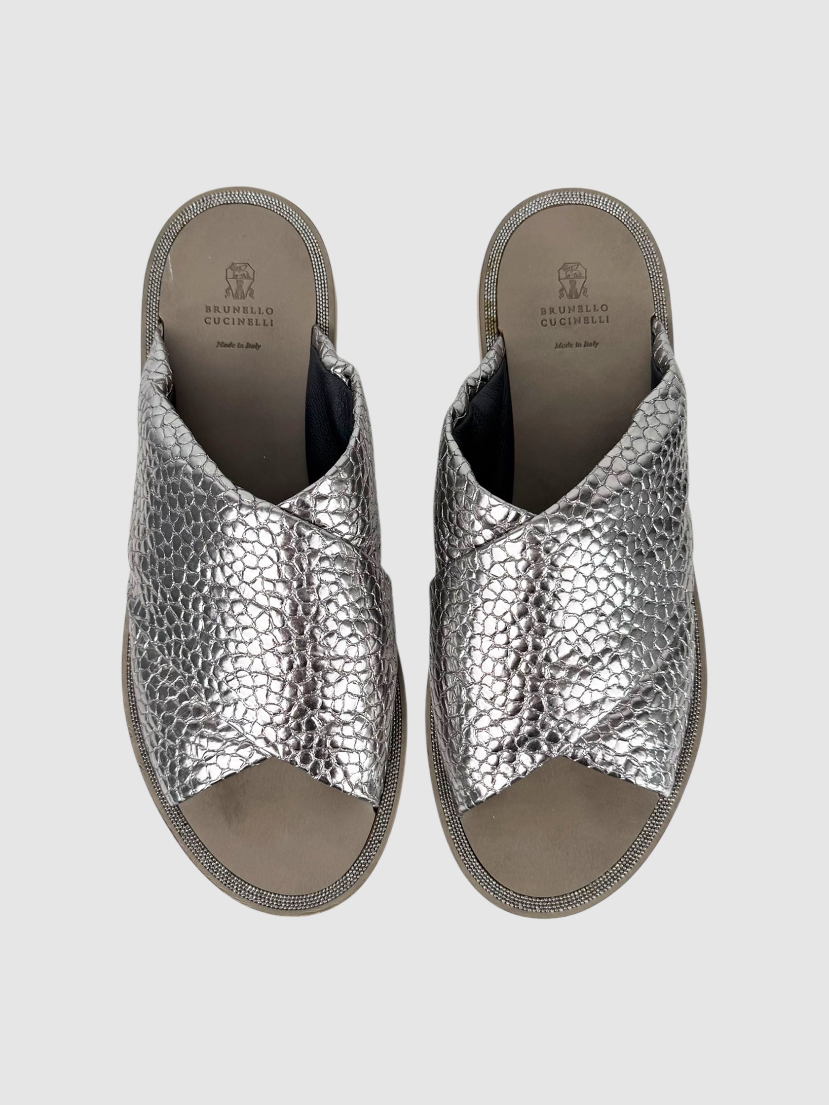 Metallic Leather Slides