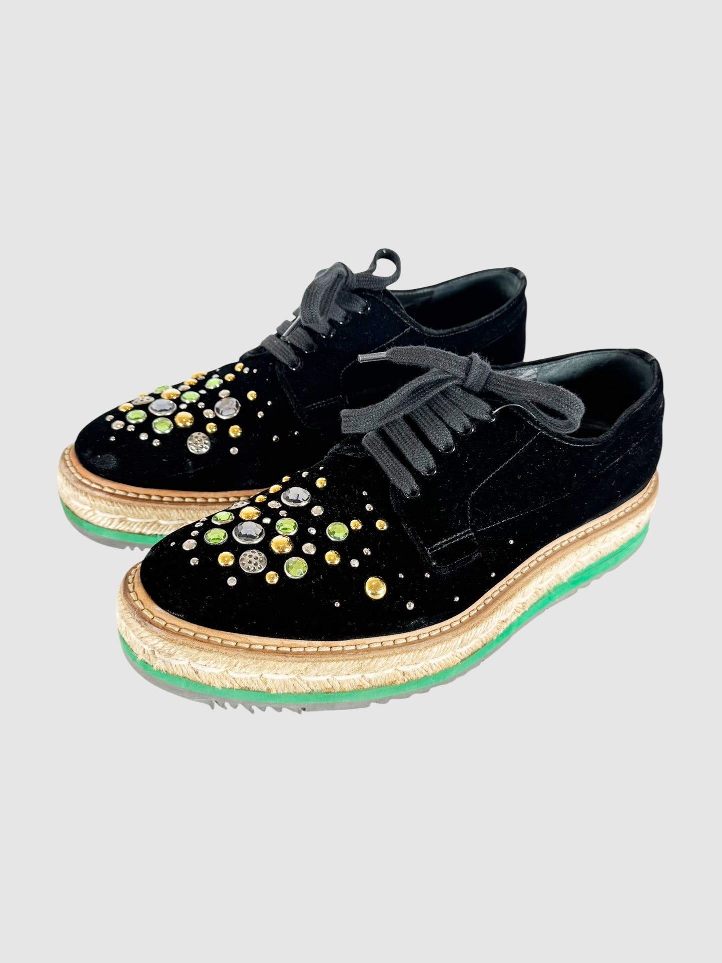 Velvet Platform Crystal Studded Sneakers - Size 37.5