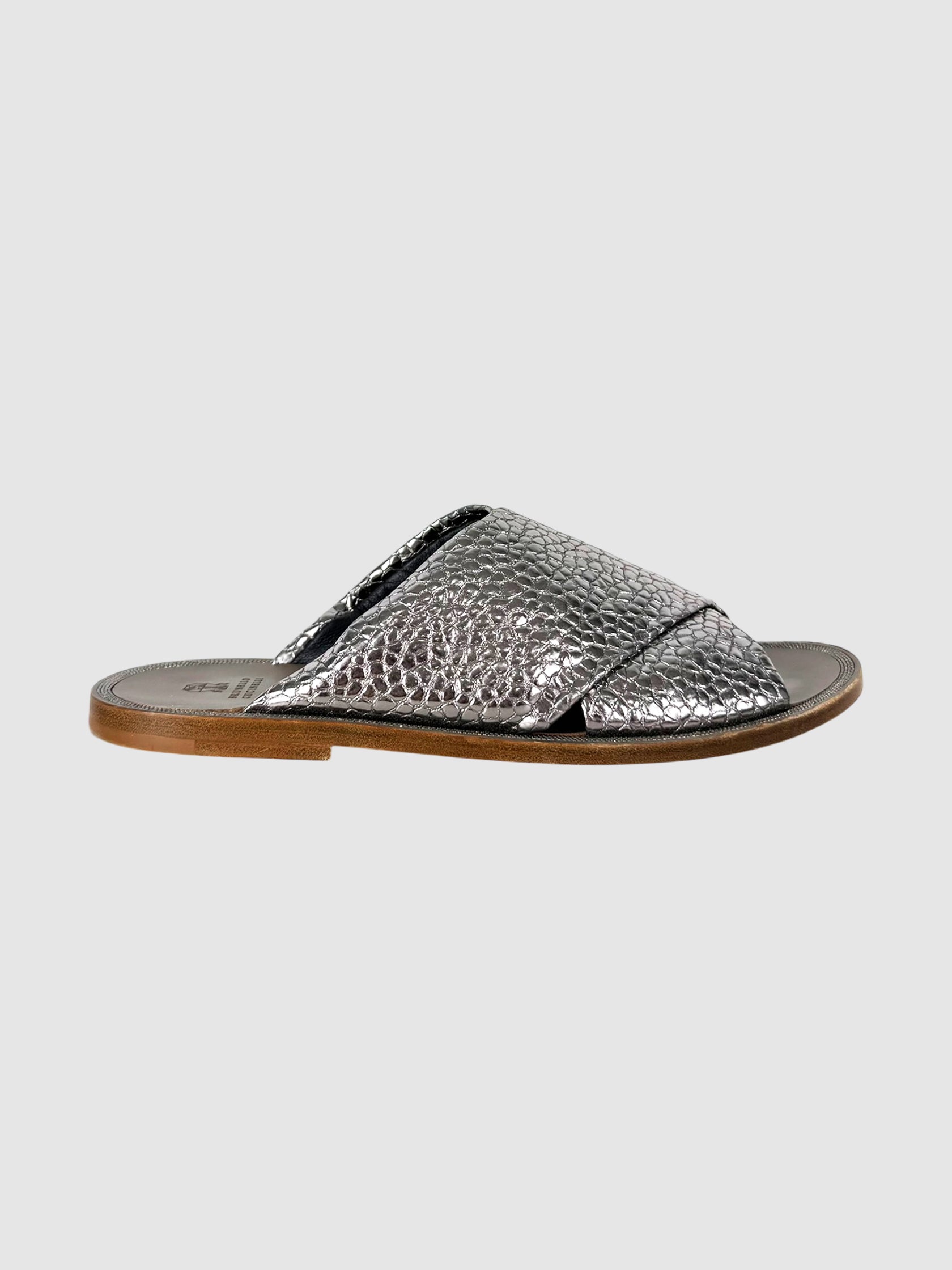 Metallic Leather Slides