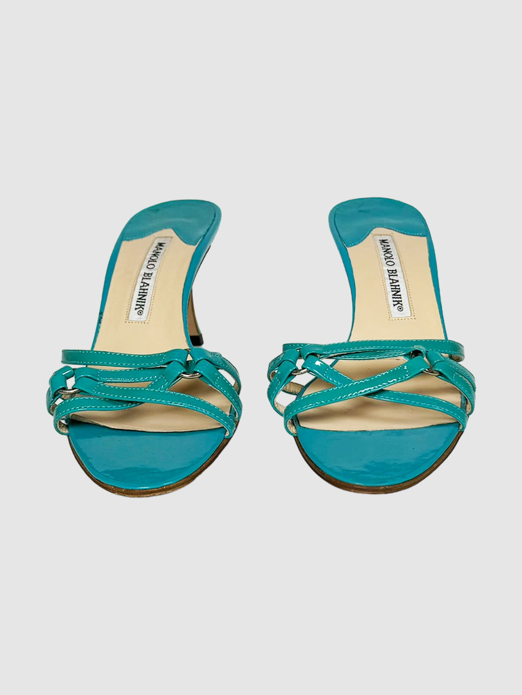 Manolo Blahnik Teal Patent Leather Sandals Size 36.5 Consignment Secondhand Designer Luxury Resale Toronto Trendy