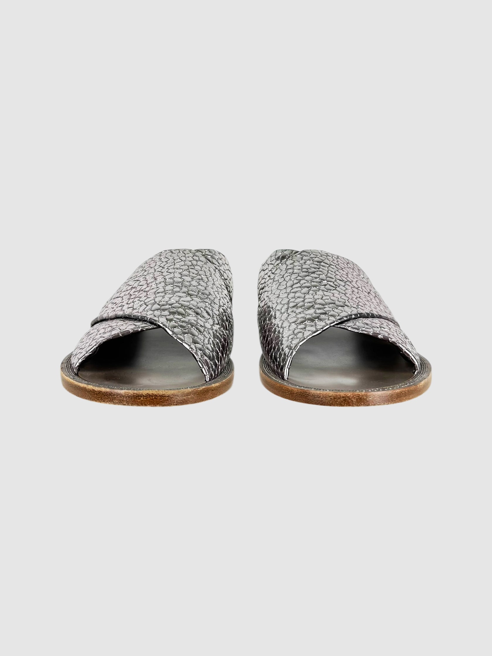 Metallic Leather Slides