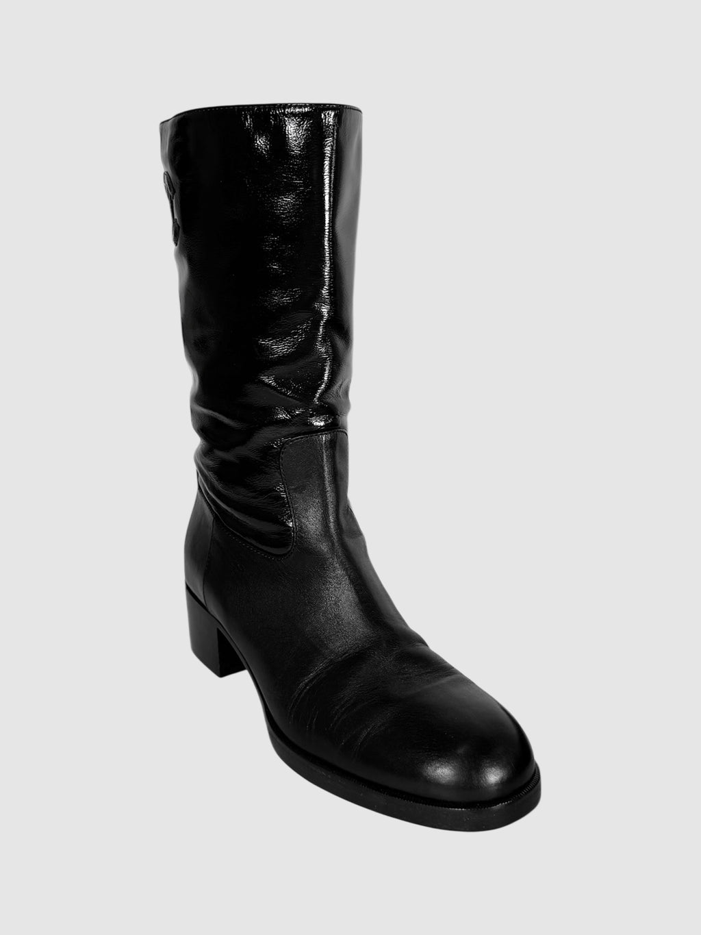 Chanel 2021 Black CC Leather Moto Boots, Size 38 luxury designer resale consignment secondhand toronto canada