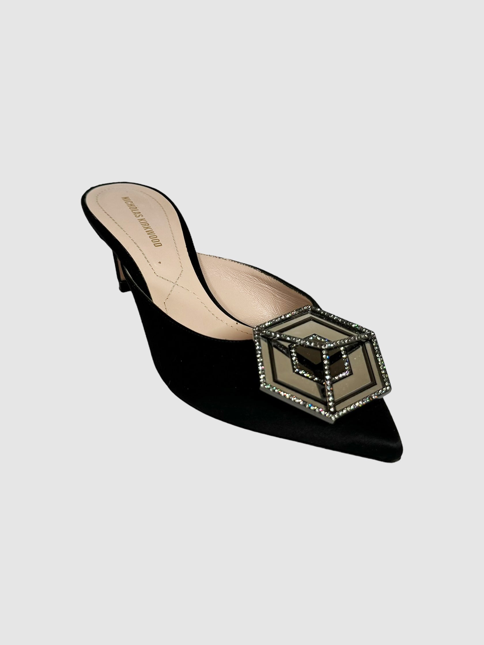 Satin Crystal Embellished Mules - Size 36.5