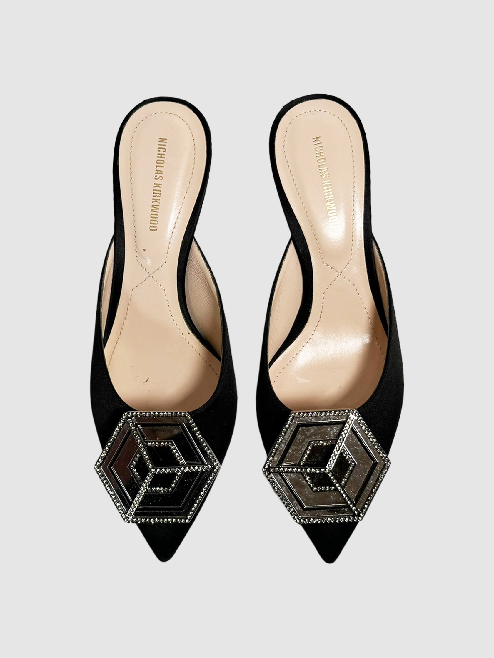 Satin Crystal Embellished Mules - Size 36.5