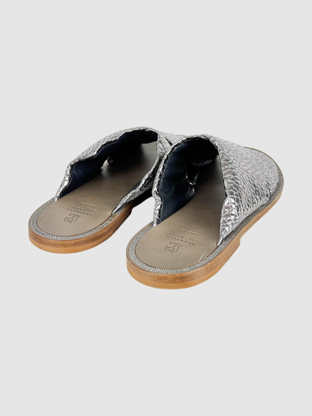 Metallic Leather Slides