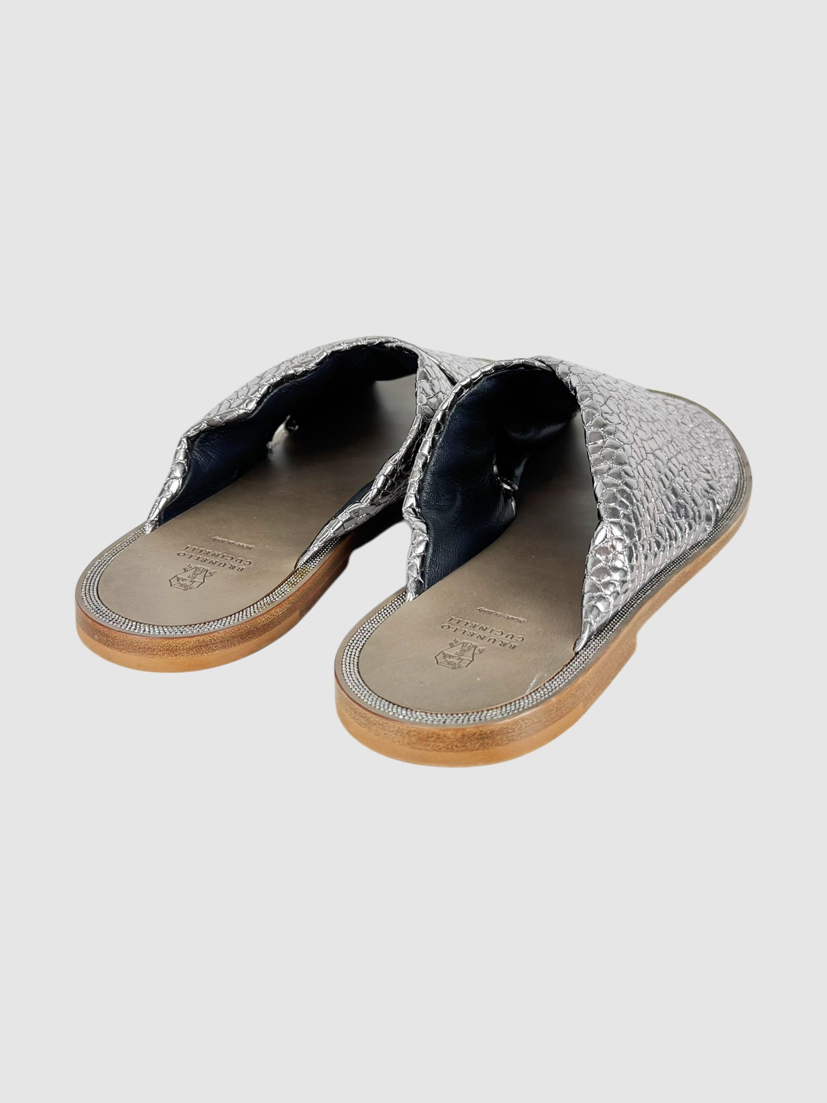 Metallic Leather Slides