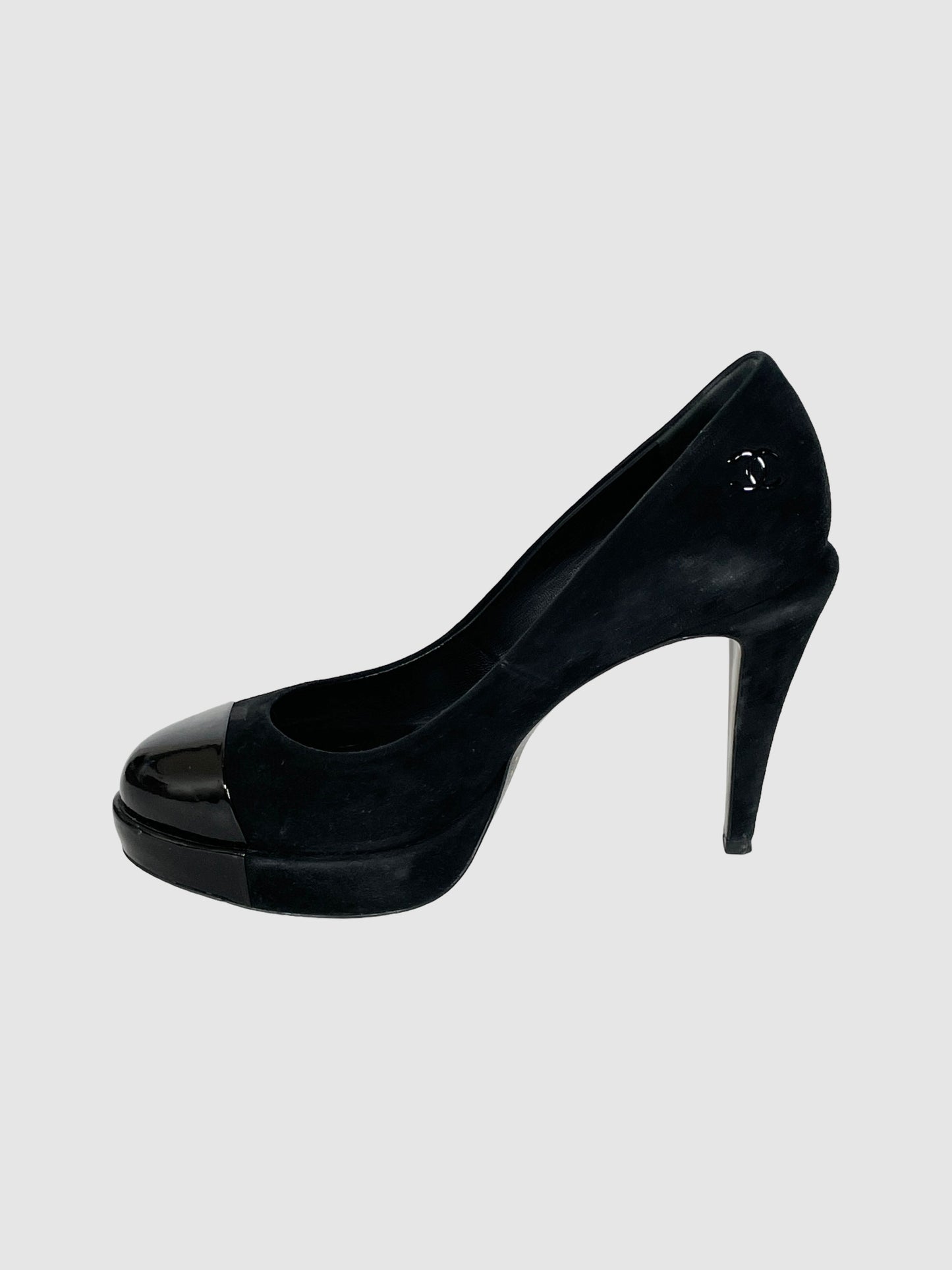 Chanel Suede with Patent Accent Pumps - Size 6.5