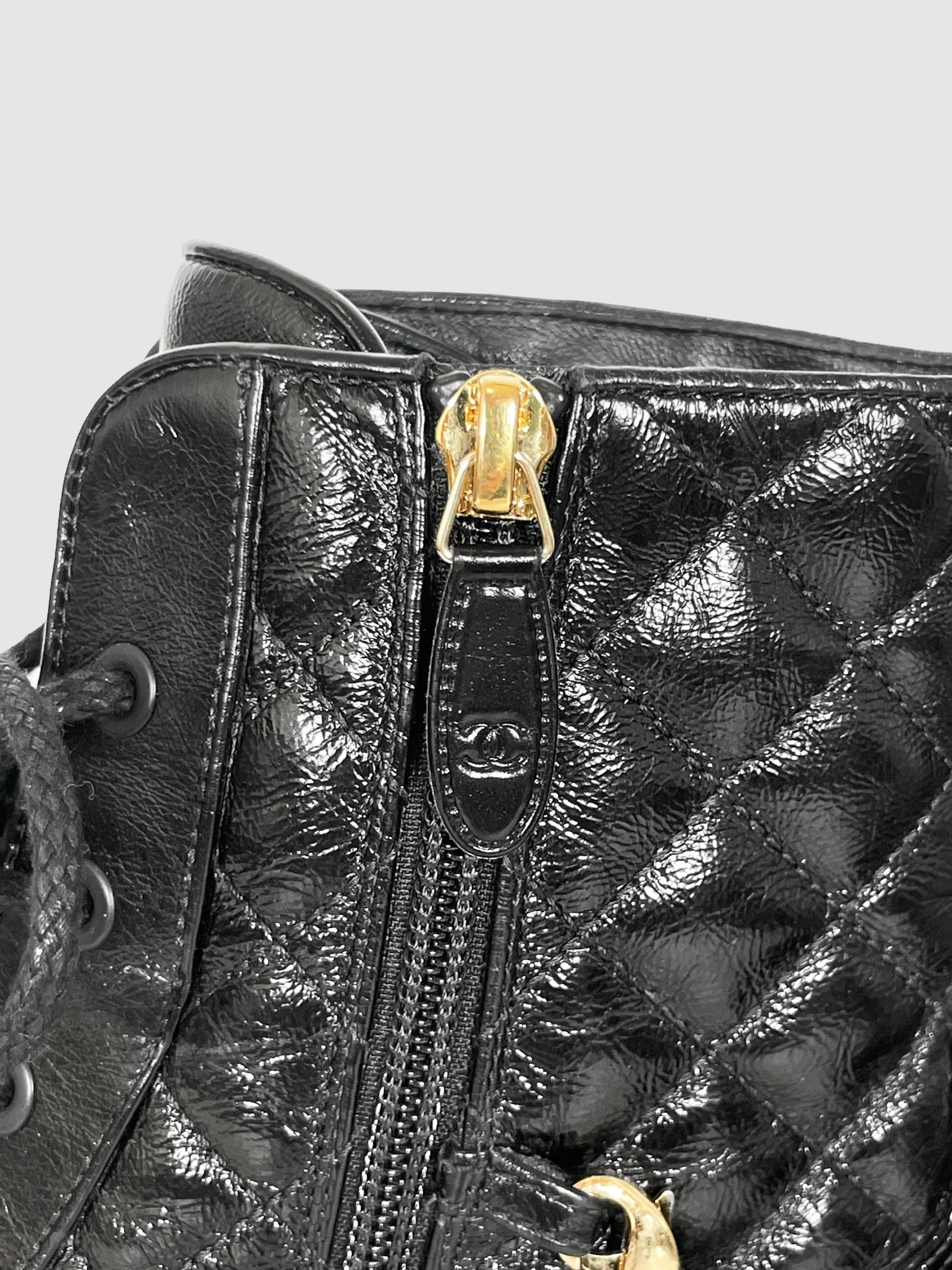 Quilted Patent Leather Combat Boots - Size 37