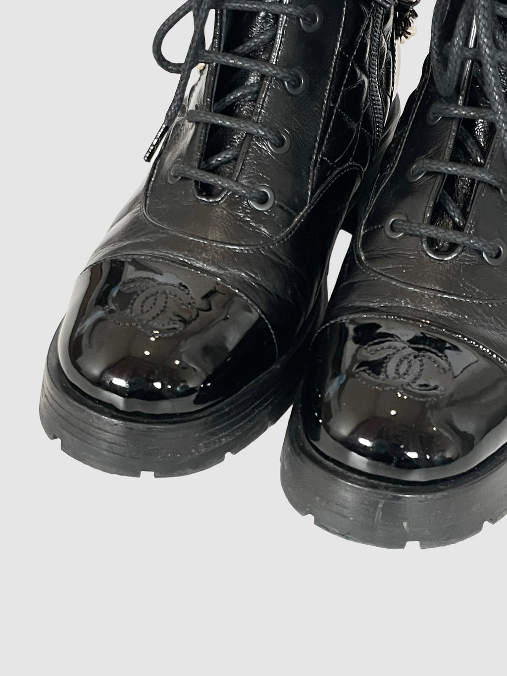 Quilted Patent Leather Combat Boots - Size 37