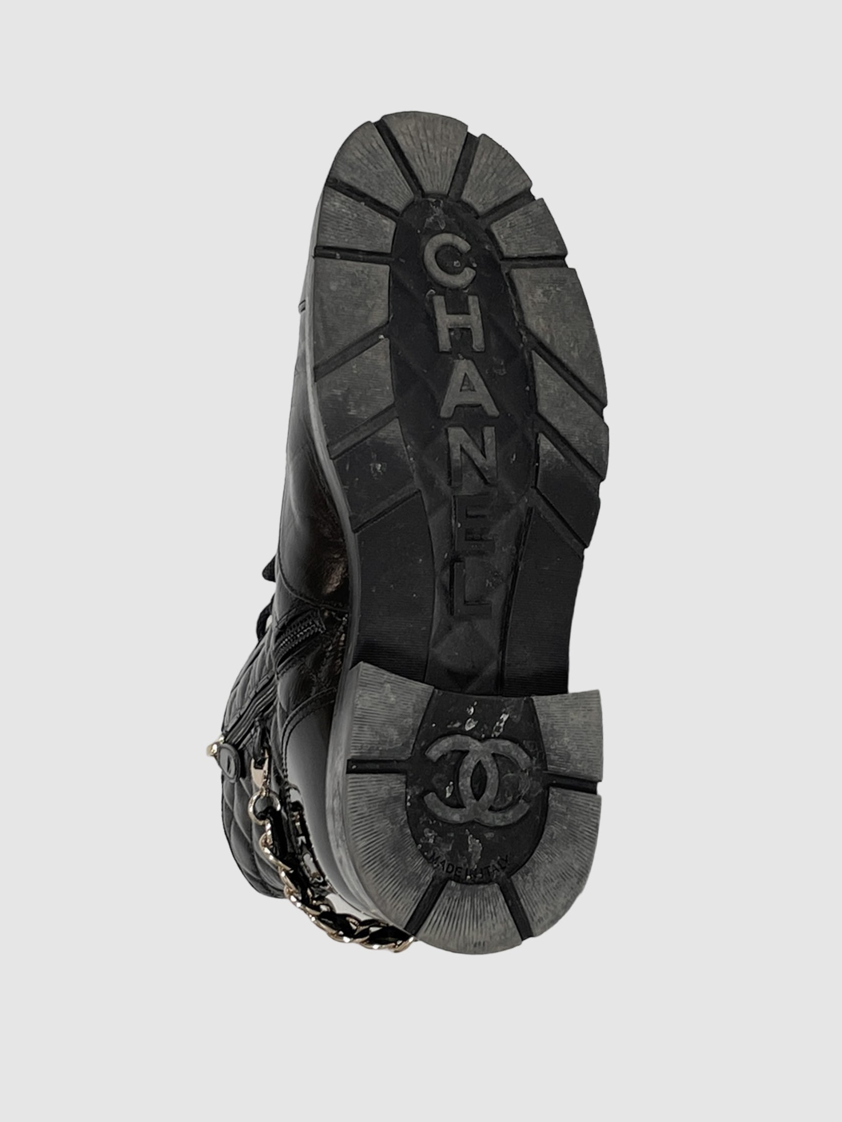 Quilted Patent Leather Combat Boots - Size 37