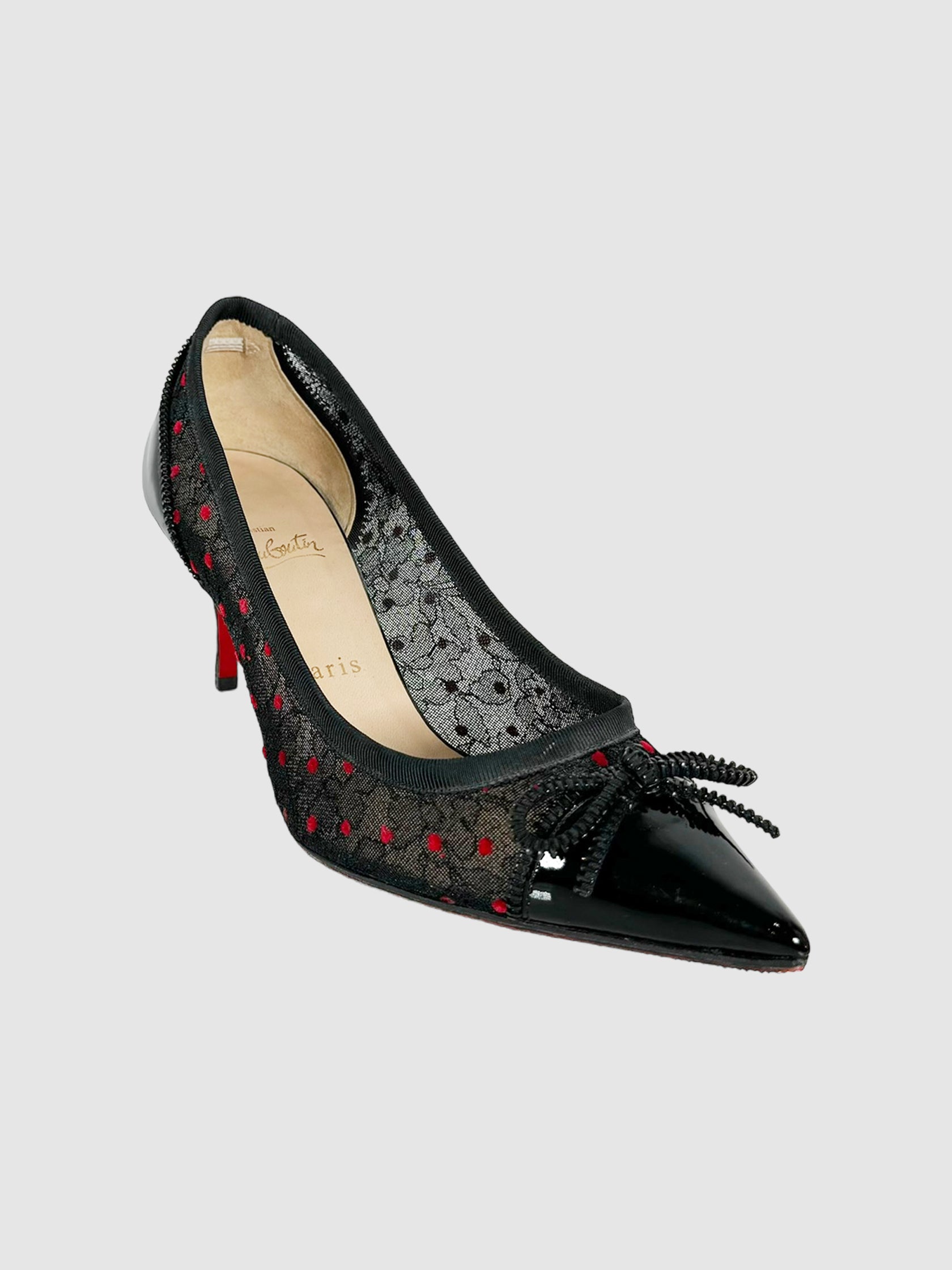 Christian Louboutin Souris Lace Patent Leather Pumps Size 38 Consignment Secondhand Designer Luxury Resale Toronto Trendy