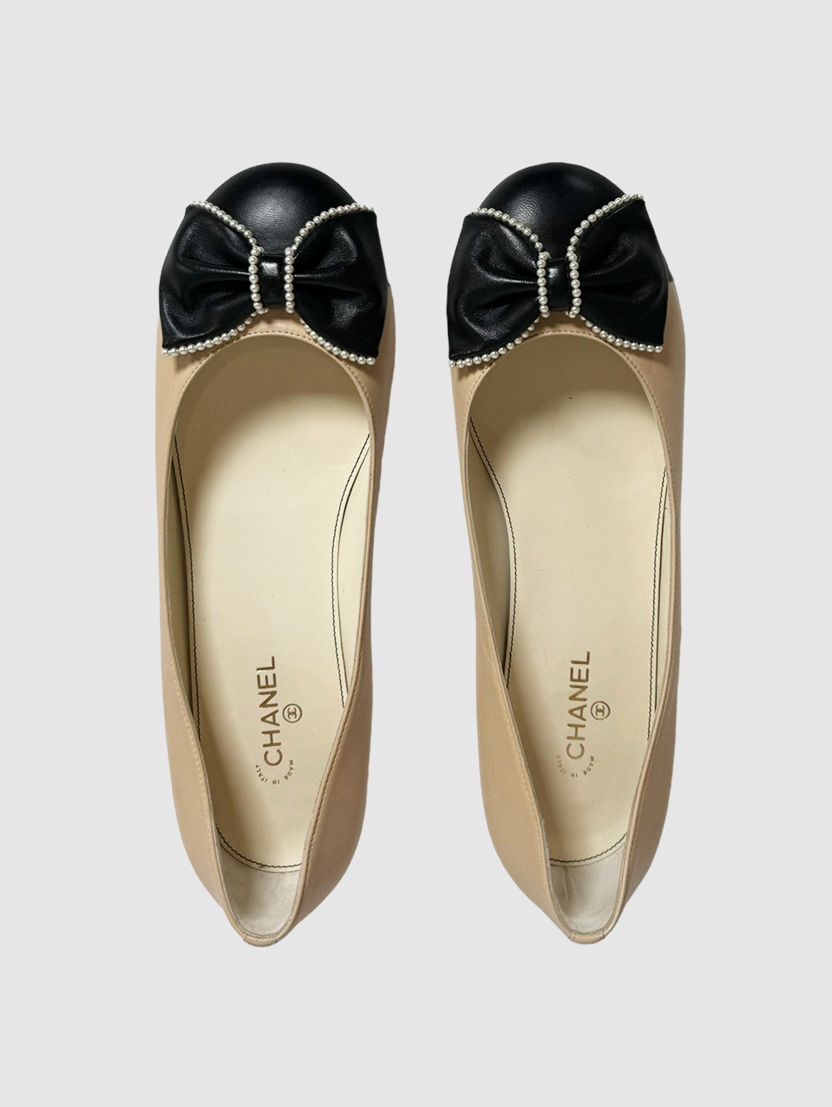 Bow Colourblock Leather Ballerina Flats - Size 39