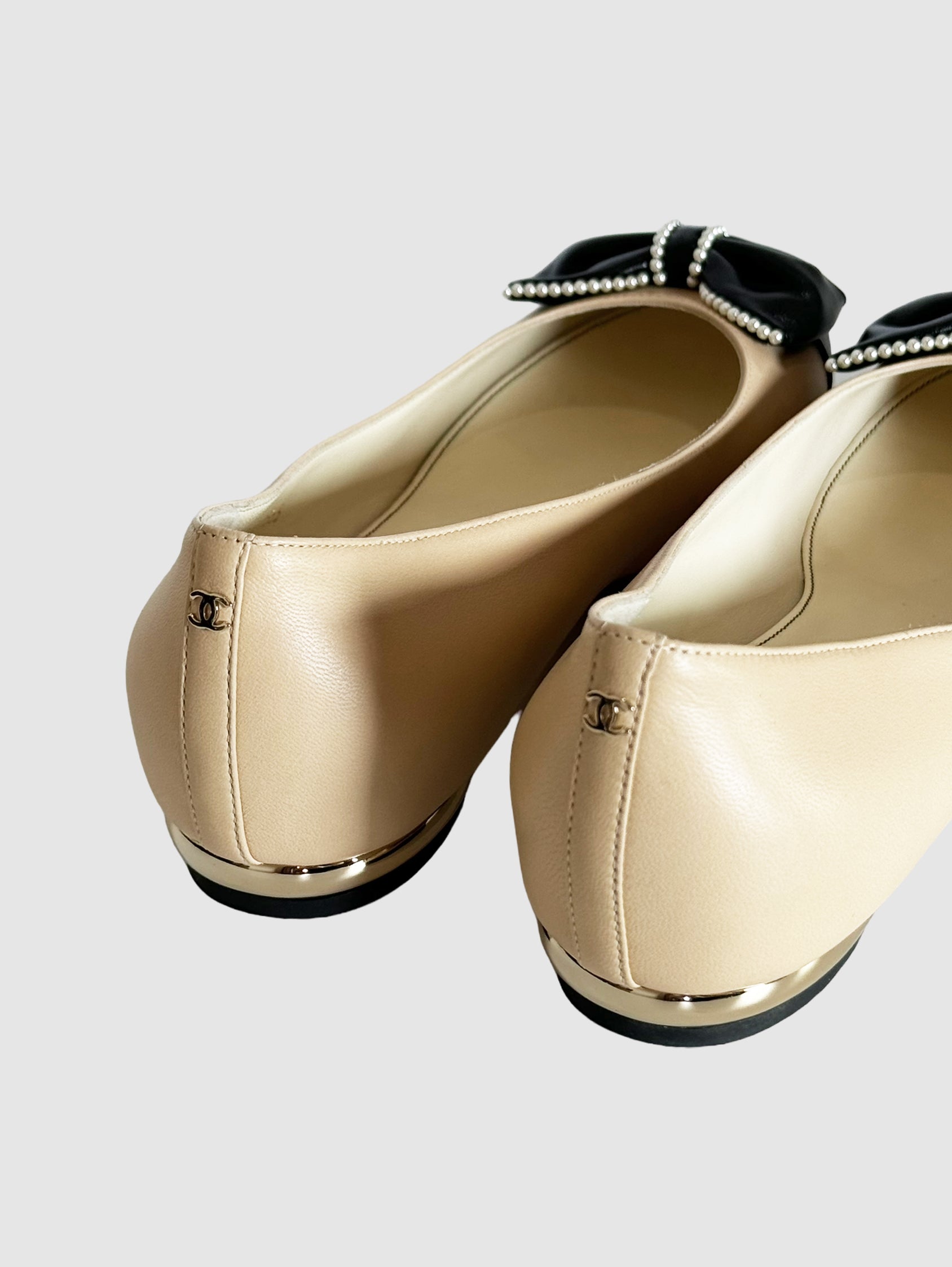 Bow Colourblock Leather Ballerina Flats - Size 39