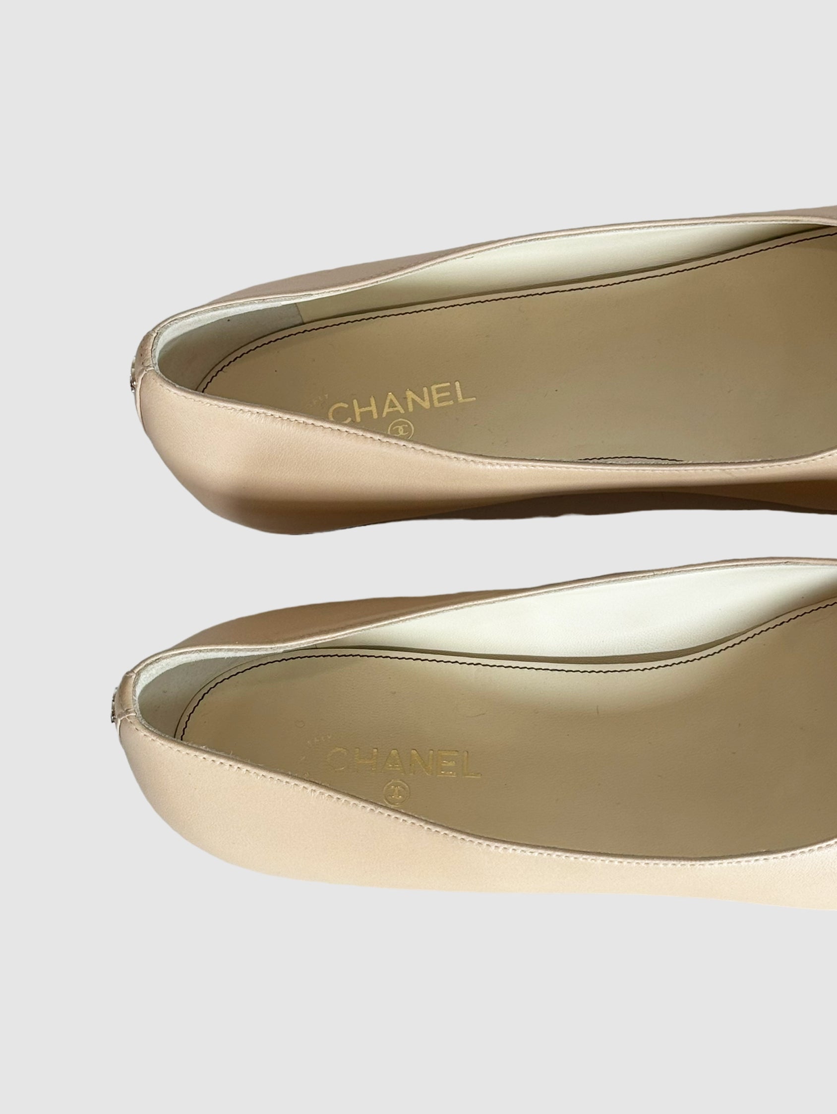 Bow Colourblock Leather Ballerina Flats - Size 39