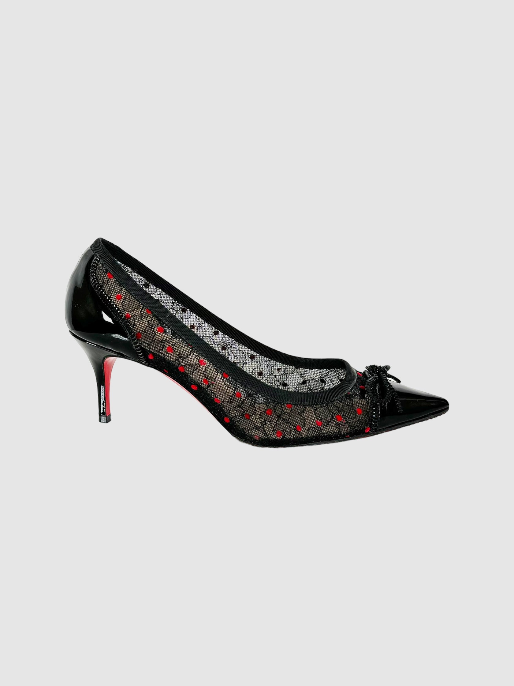 Christian Louboutin Souris Lace Patent Leather Pumps Size 38 Consignment Secondhand Designer Luxury Resale Toronto Trendy