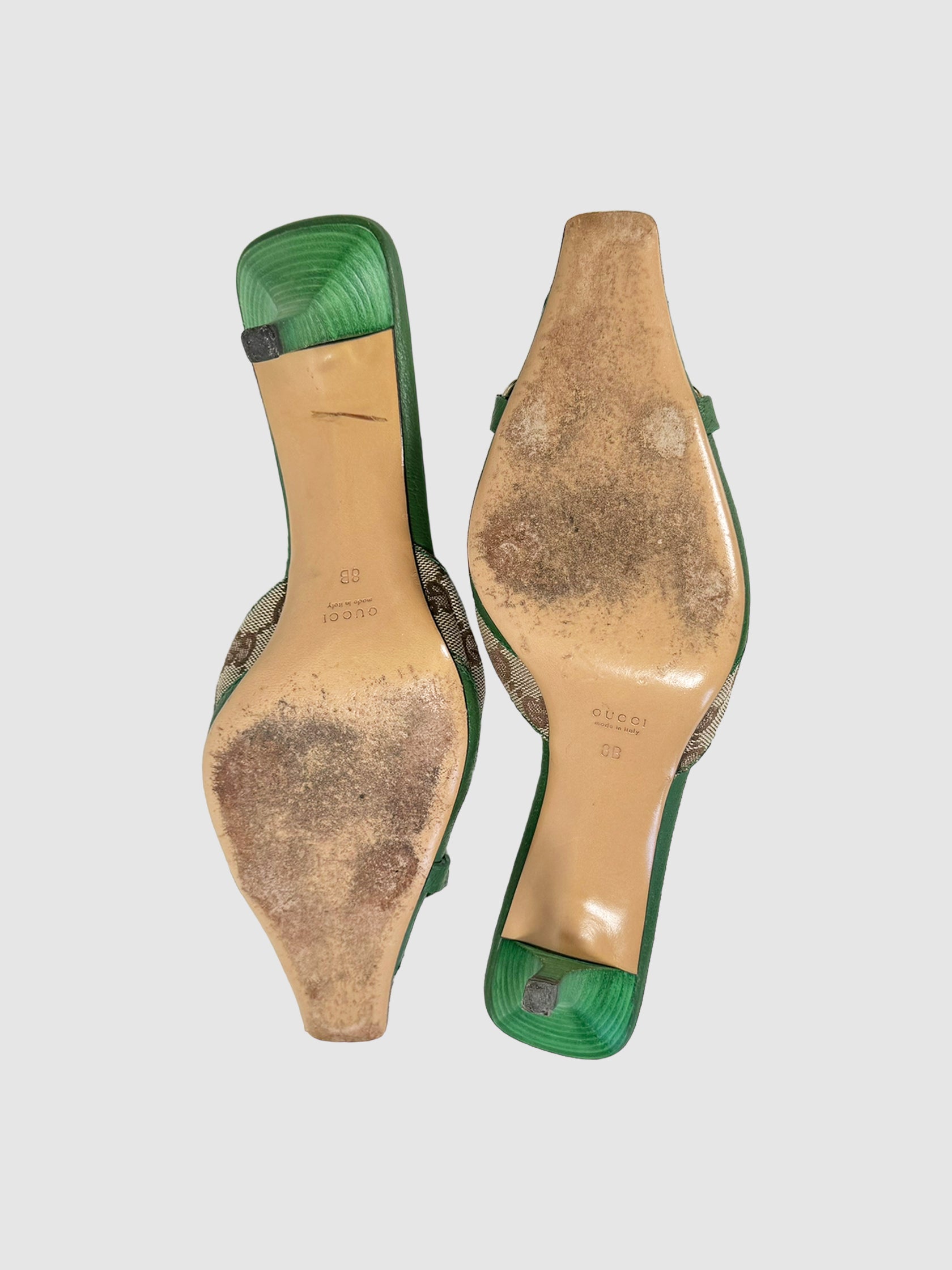 Horsebit Monogram Pointed Mules - Size 8