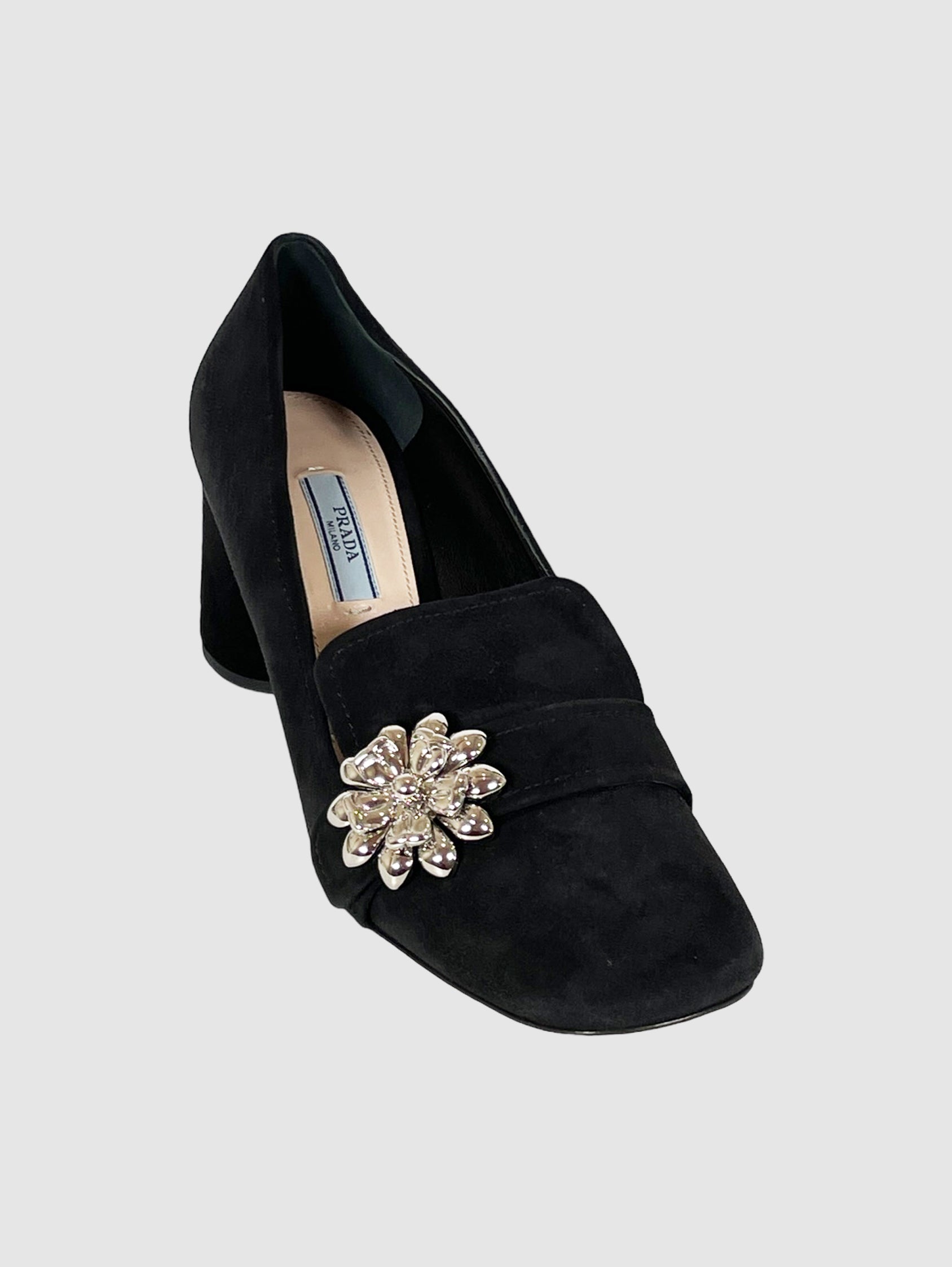 Flower Embellished Suede Pumps - Size 8.5