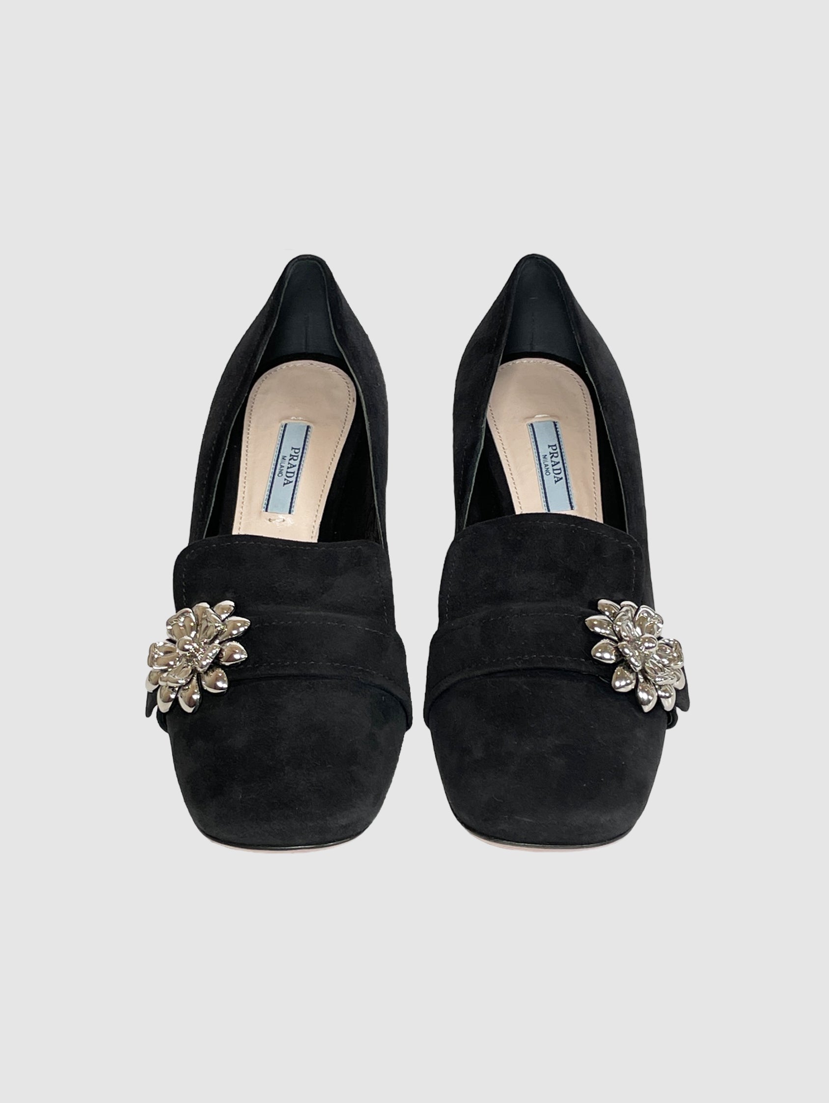 Flower Embellished Suede Pumps - Size 8.5