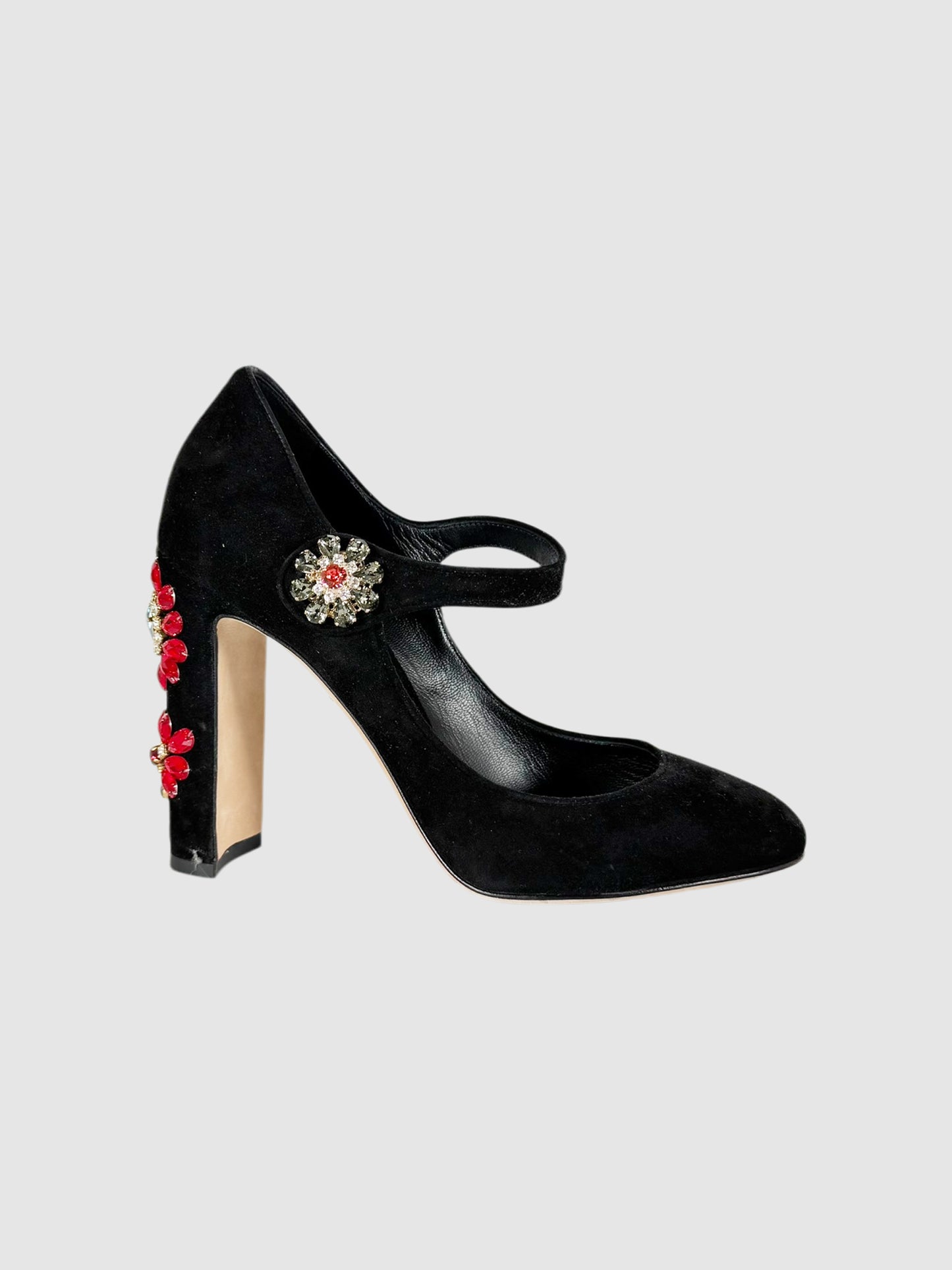 Embellished Suede Mary Jane Pumps - Size 37