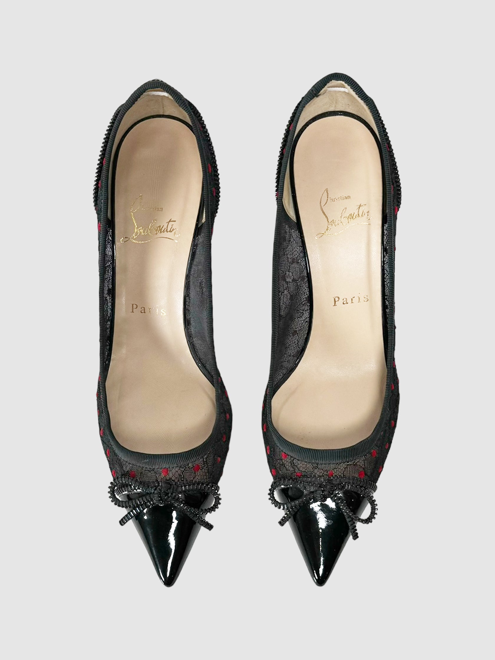 Christian Louboutin Souris Lace Patent Leather Pumps Size 38 Consignment Secondhand Designer Luxury Resale Toronto Trendy