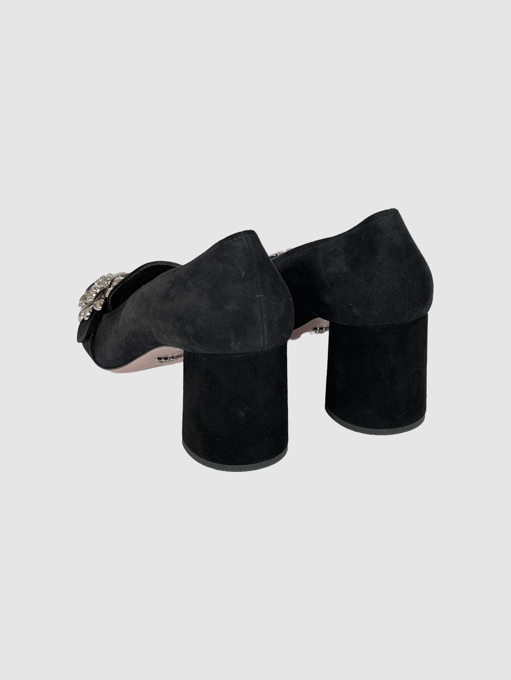 Flower Embellished Suede Pumps - Size 8.5