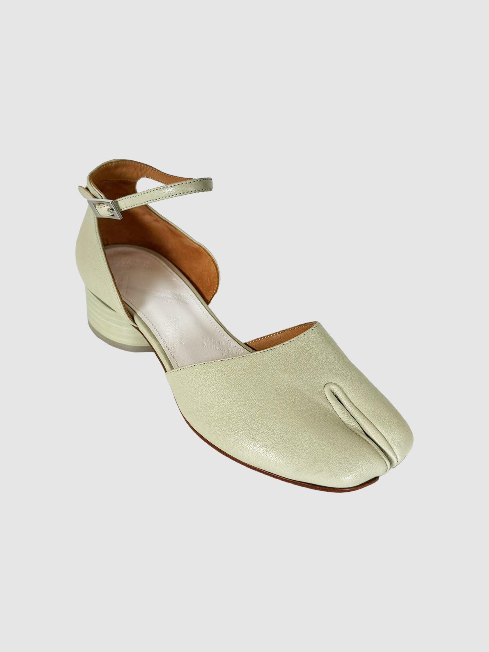 Maison Margiela Mint Green Tabi Ankle Strap Block Heel Sandals Consignment Luxury Presale Secondhand