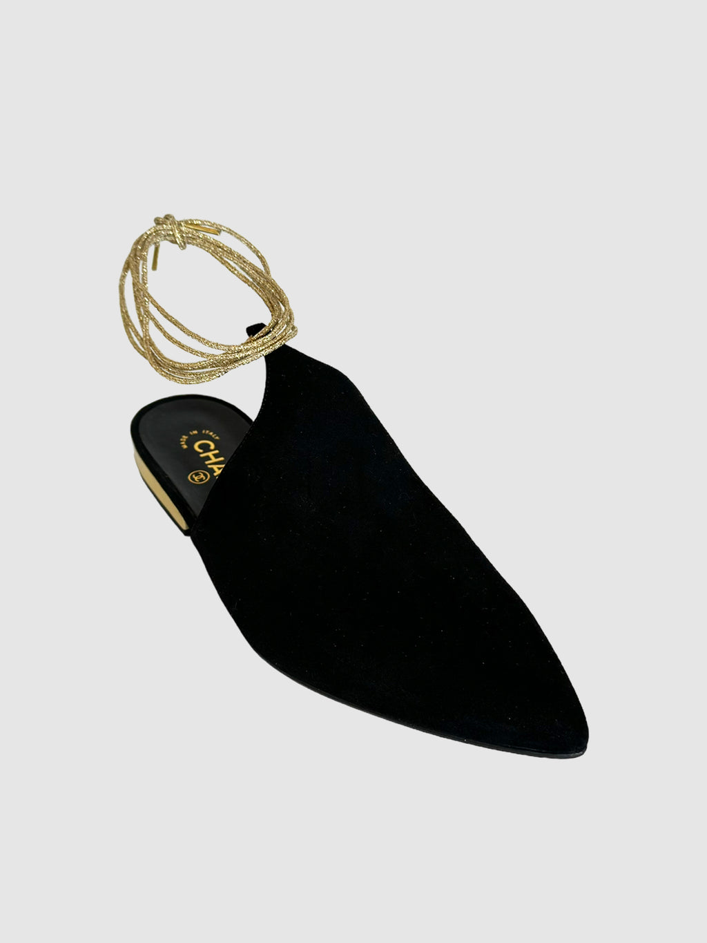 Suede with Cord Tie Mules - Size 40.5