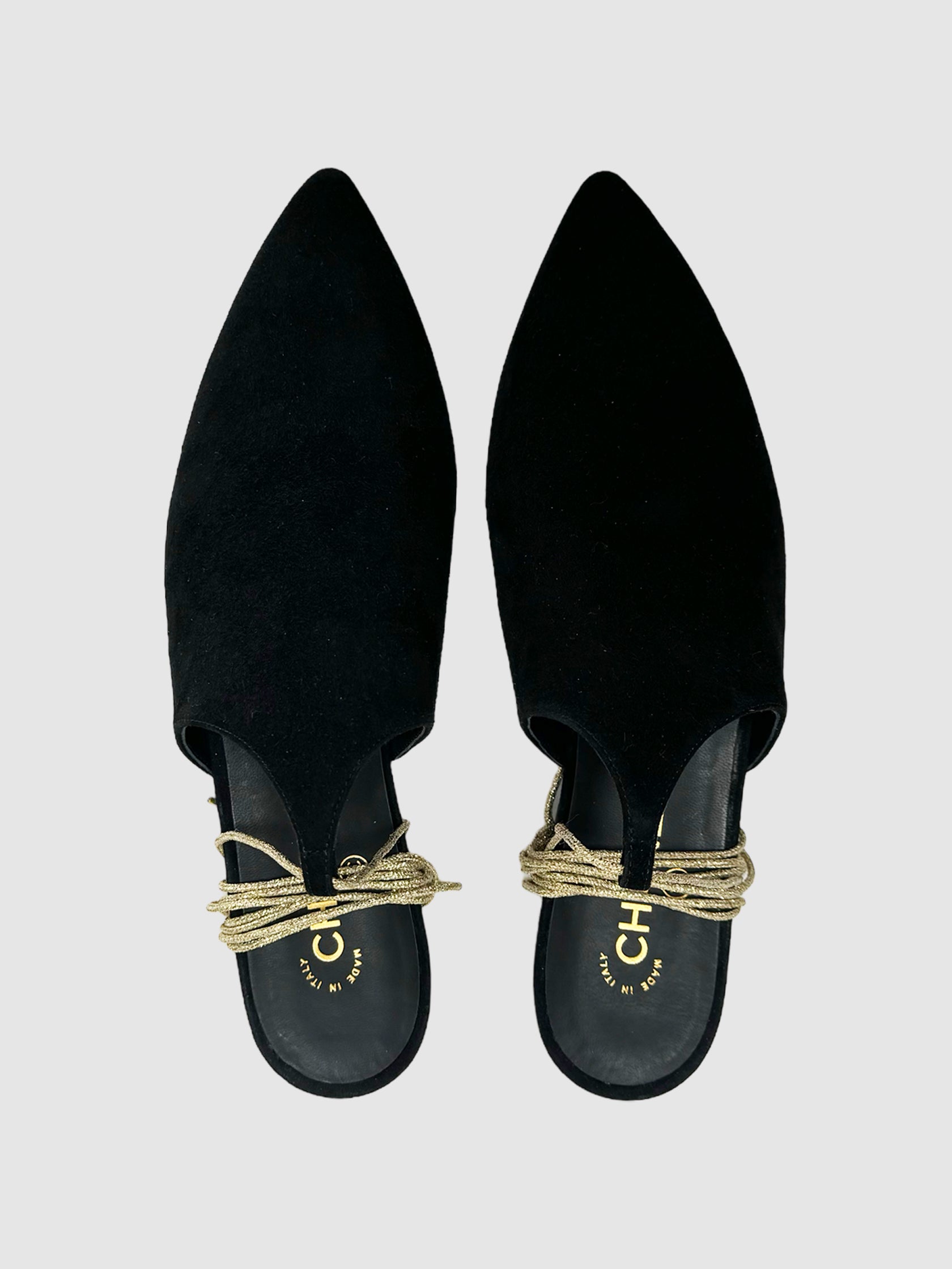 Suede with Cord Tie Mules - Size 40.5